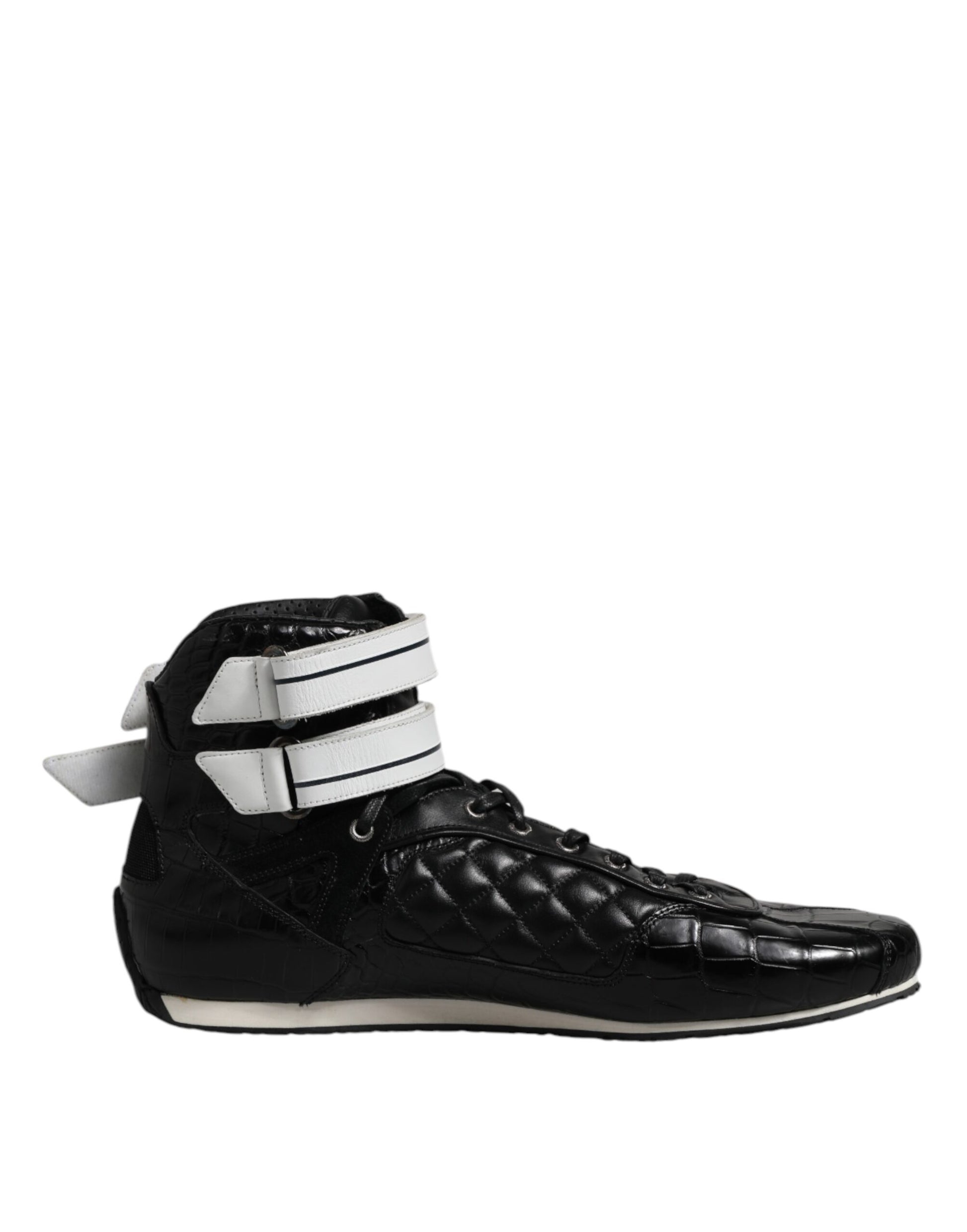 Schwarze gesteppte Schnür-Sneakers aus Leder