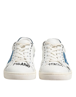 Weiße Low-Top-Sneakers aus bedrucktem Leder