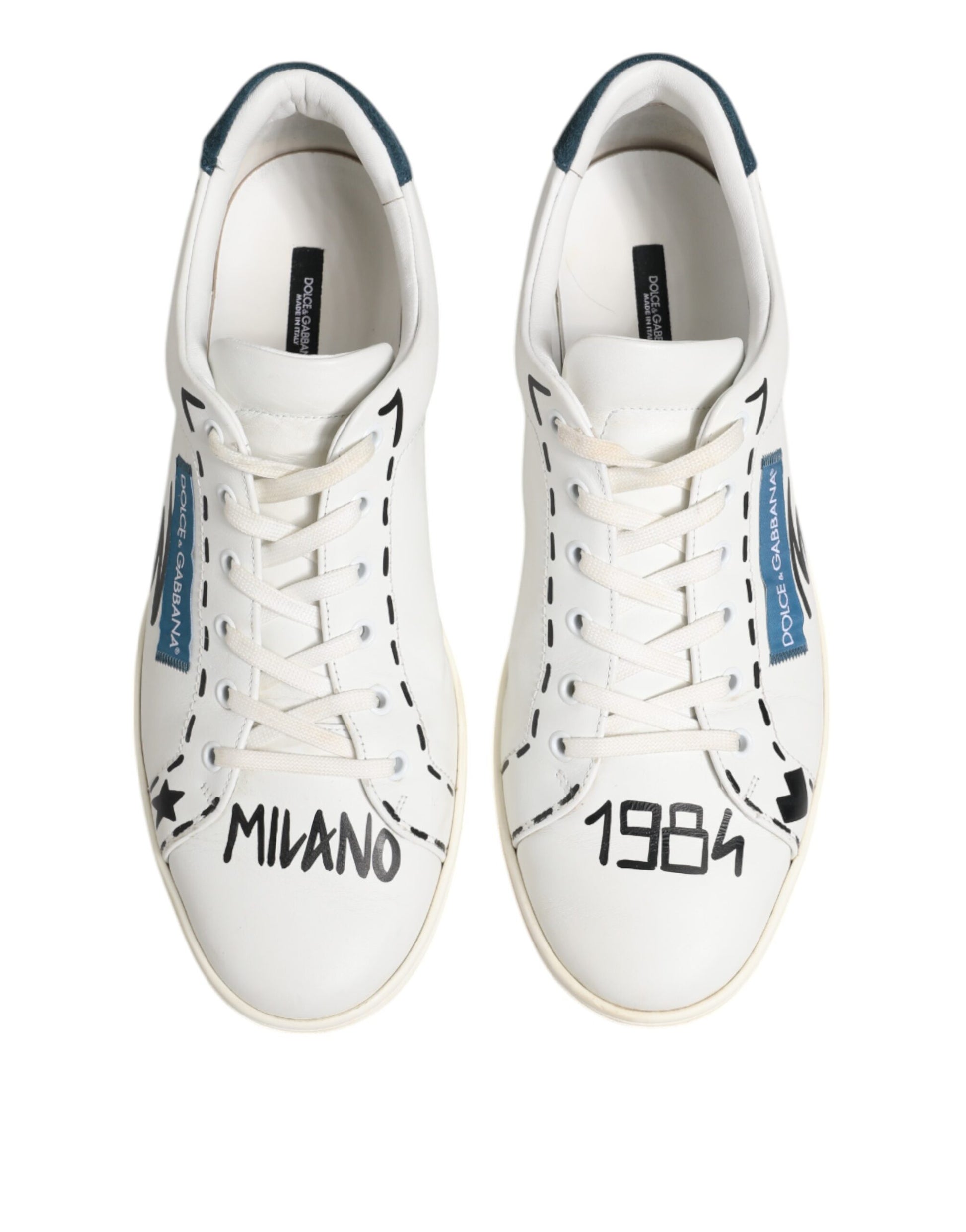 Weiße Low-Top-Sneakers aus bedrucktem Leder
