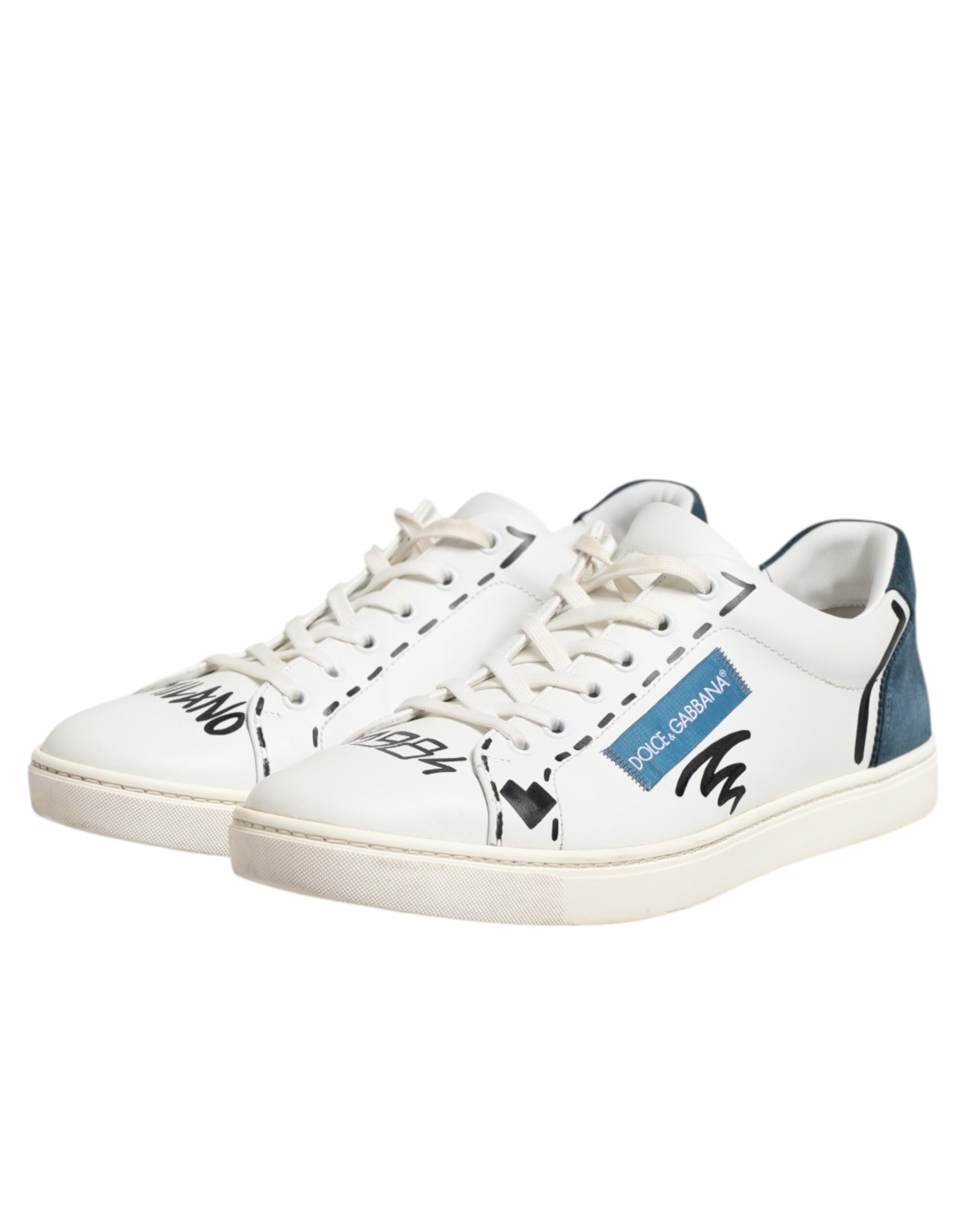 Weiße Low-Top-Sneakers aus bedrucktem Leder
