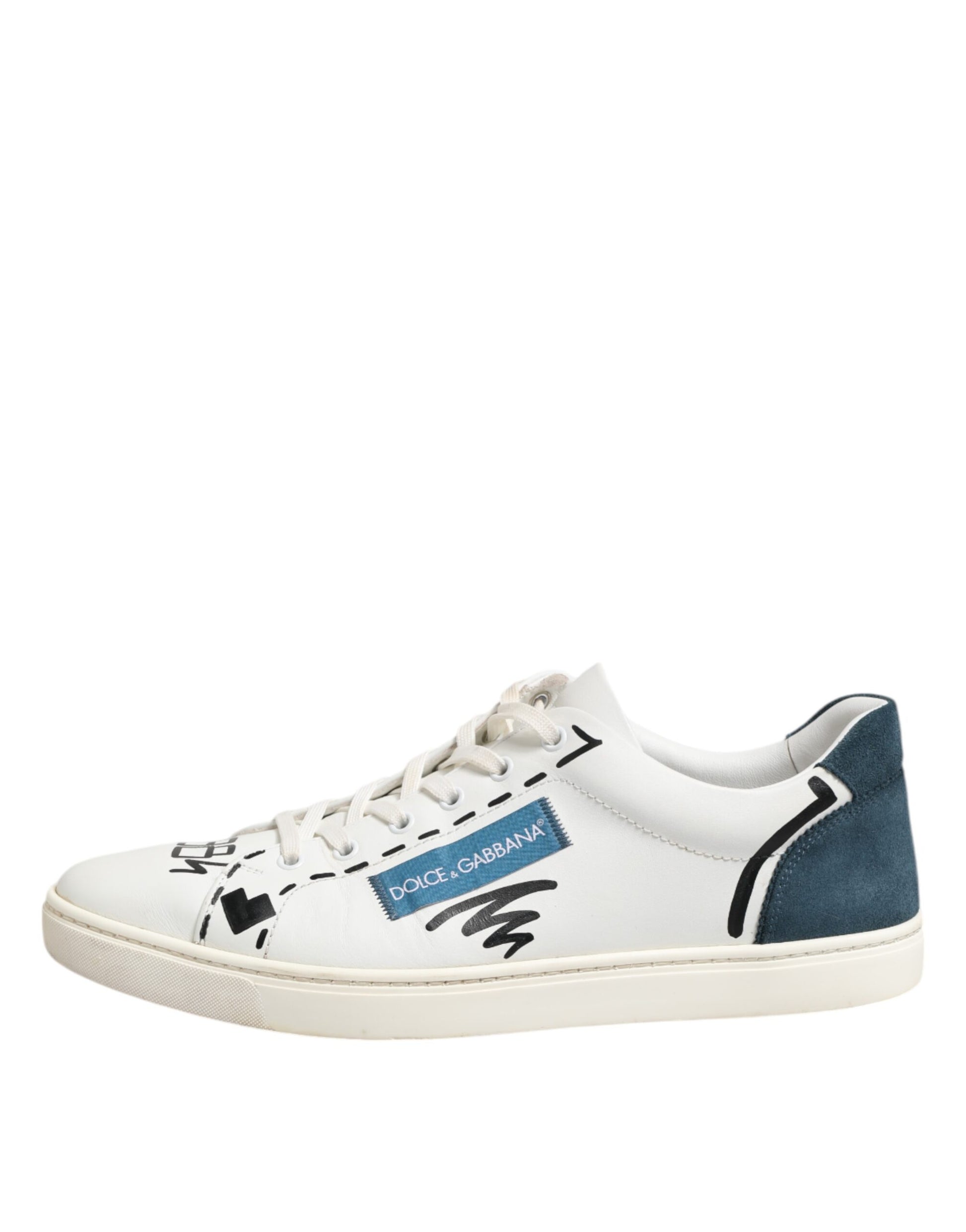 Weiße Low-Top-Sneakers aus bedrucktem Leder