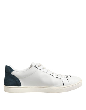 Weiße Low-Top-Sneakers aus bedrucktem Leder