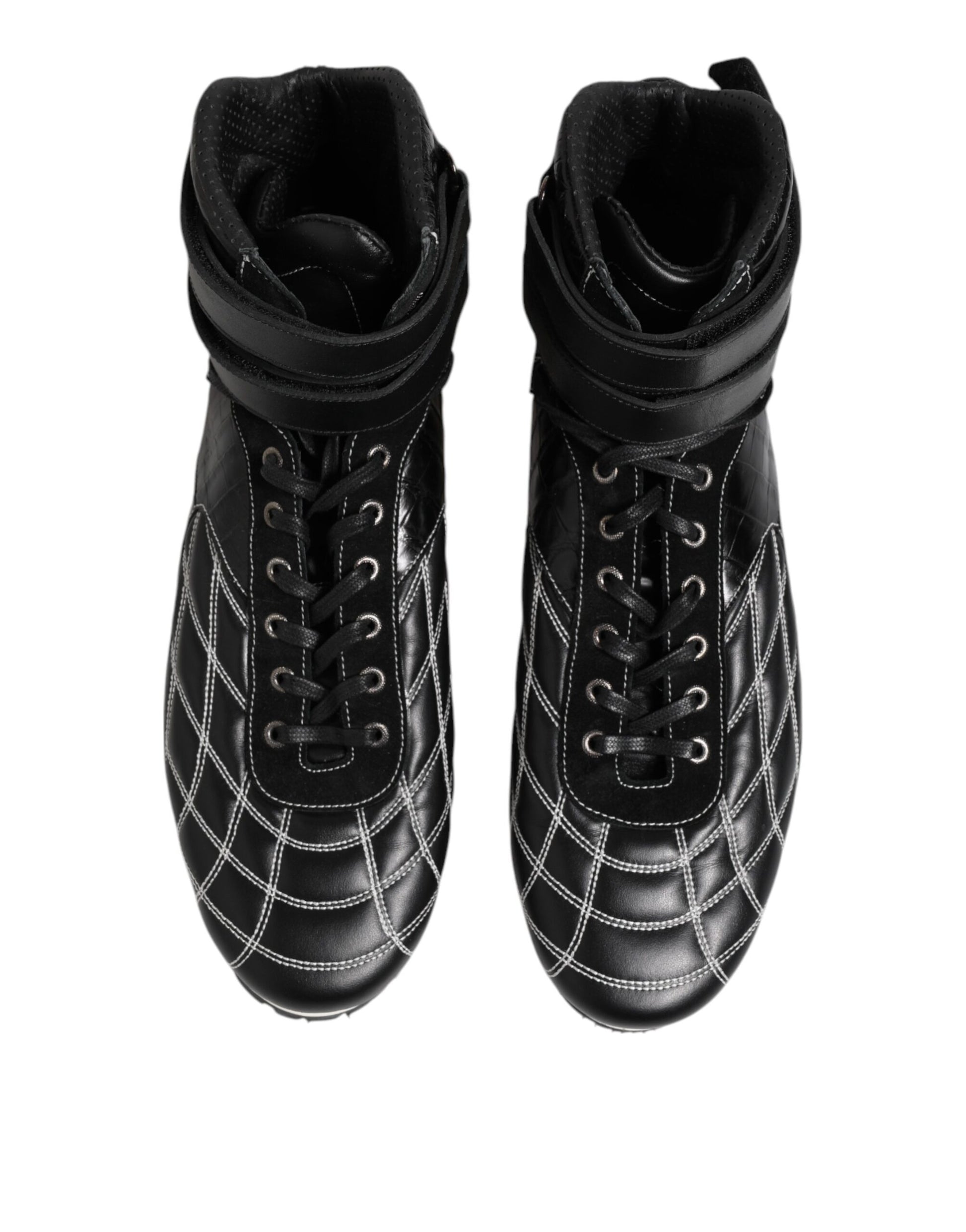 Schwarze gesteppte Leder-Schnürsneaker
