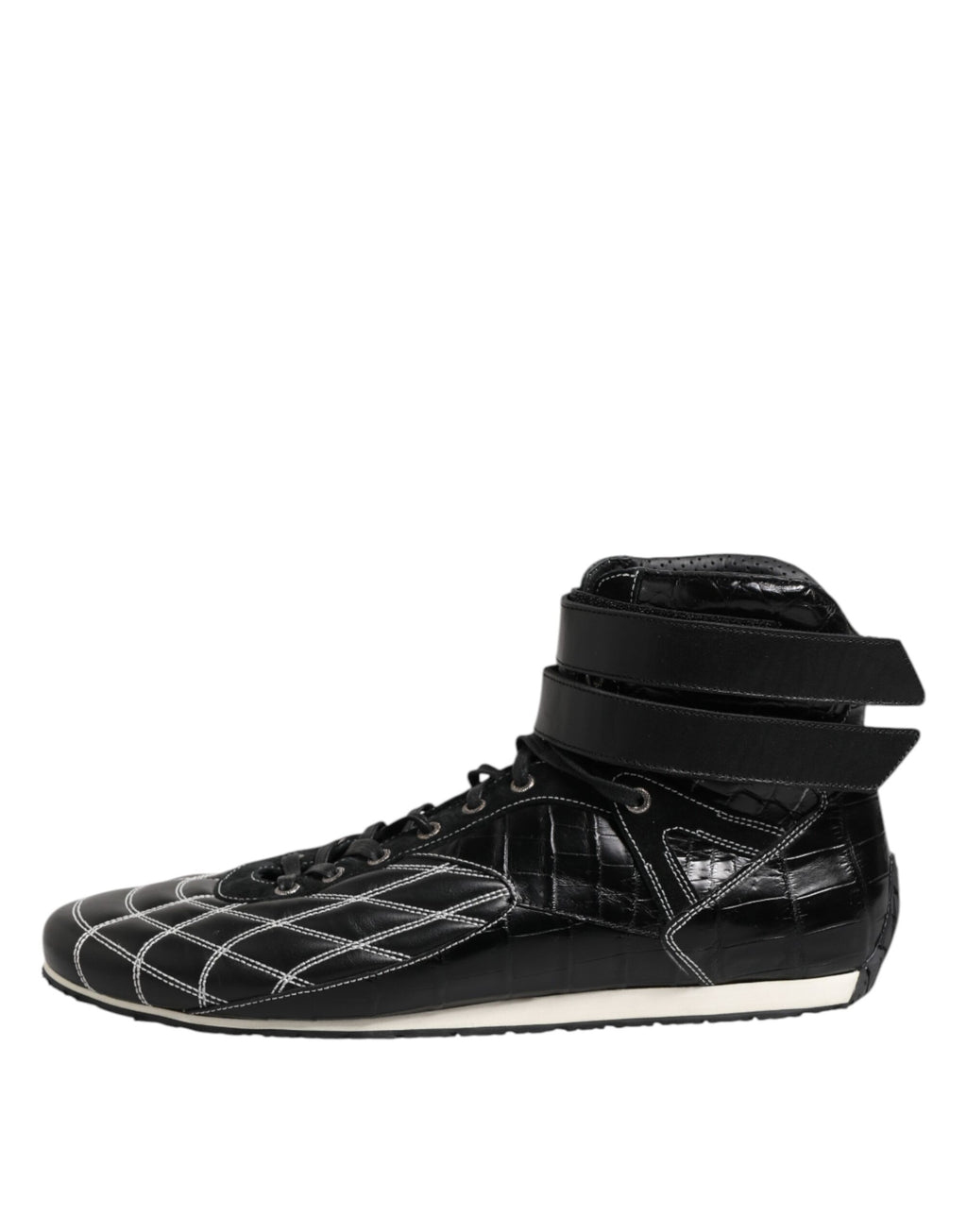 Schwarze gesteppte Leder-Schnürsneaker