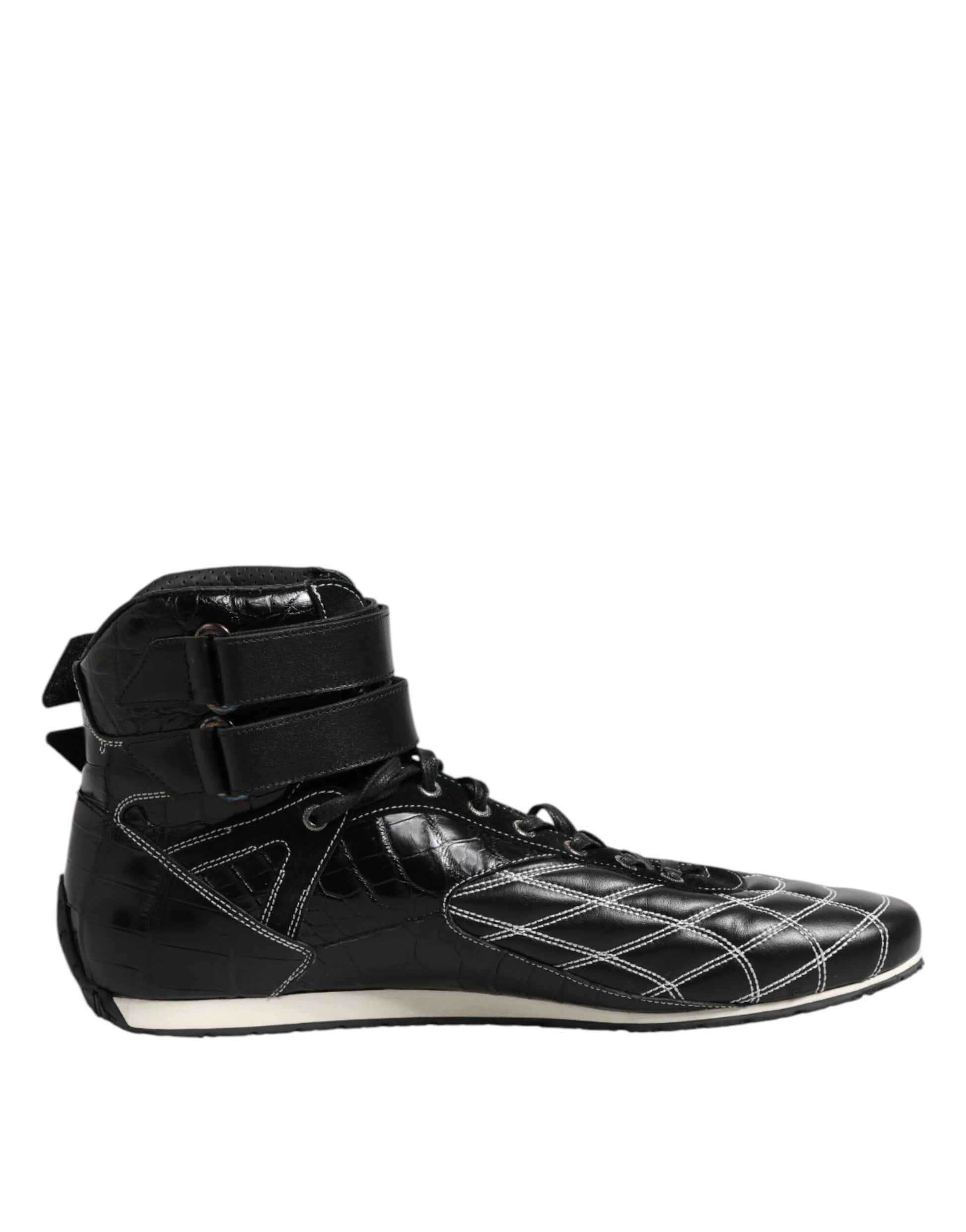 Schwarze gesteppte Leder-Schnürsneaker