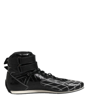 Schwarze gesteppte Leder-Schnürsneaker