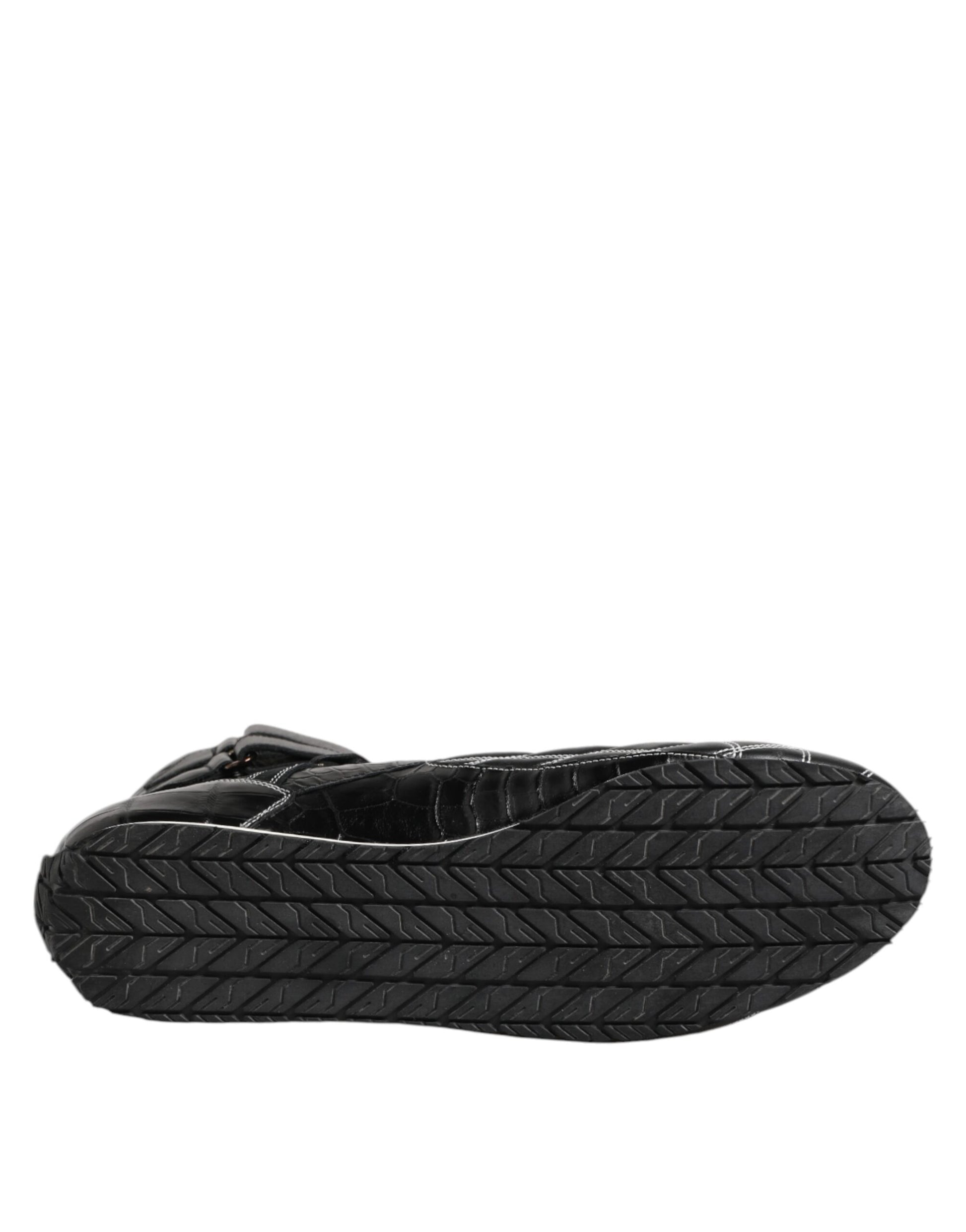 Schwarze gesteppte Leder-Schnürsneaker