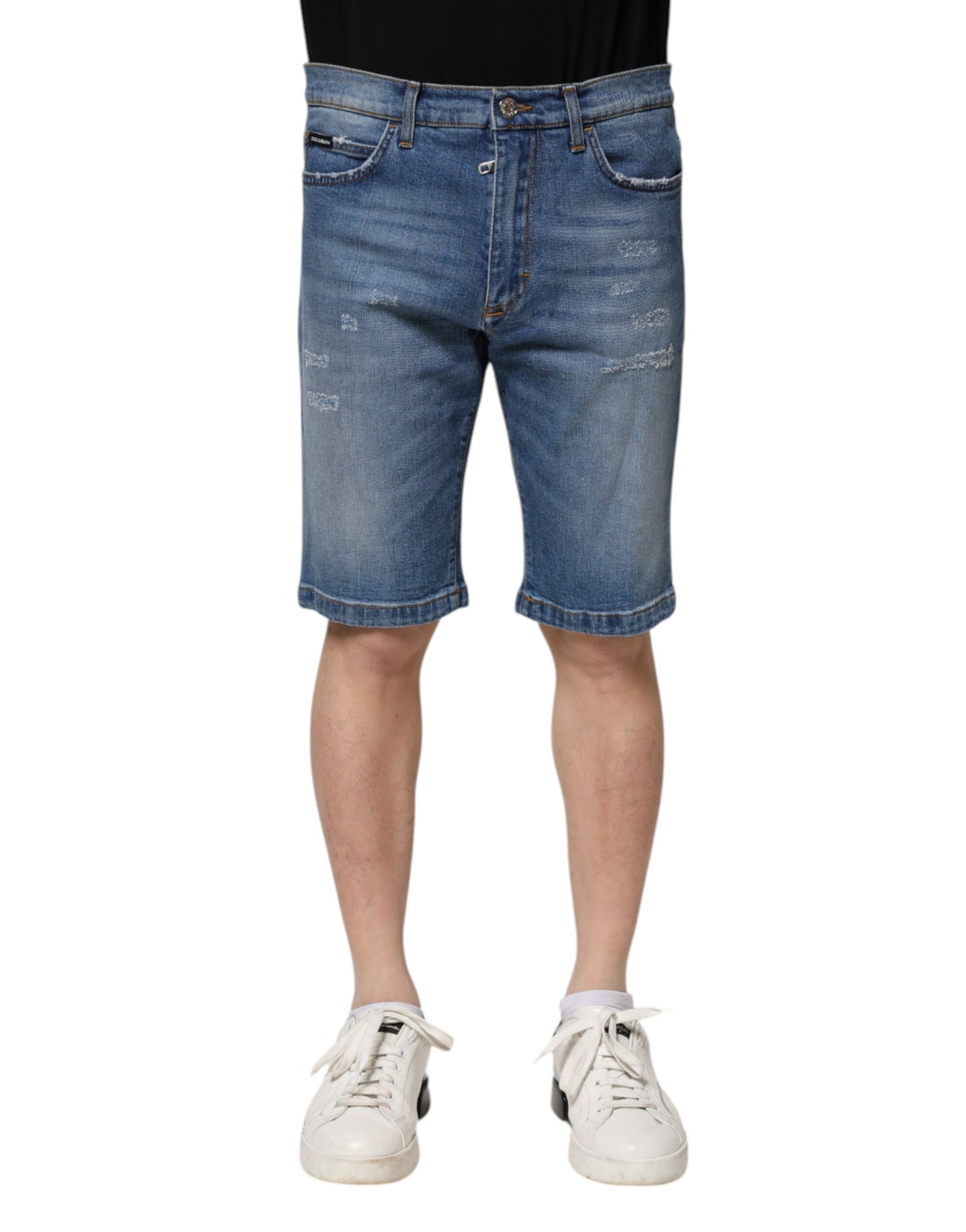 Dolce & Gabbana Blue Cotton Stretch Men Denim Bermuda Shorts