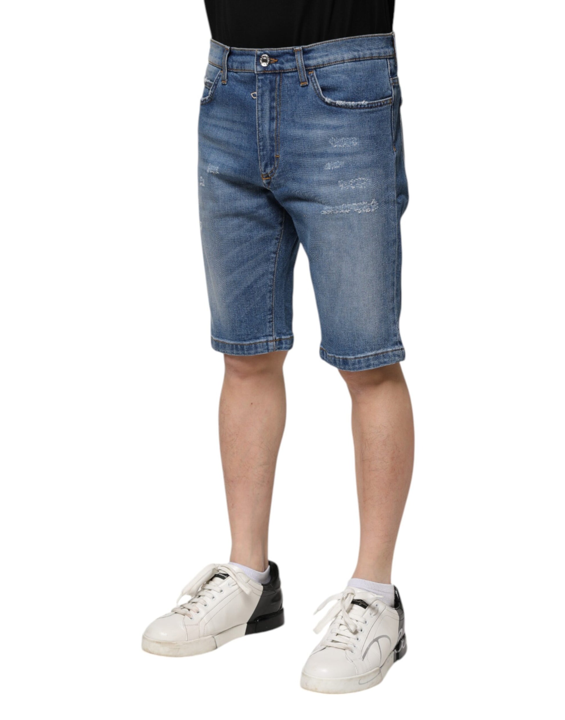 Dolce & Gabbana Blue Cotton Stretch Men Denim Bermuda Shorts