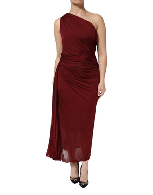 Rotes, tailliertes One-Shoulder-Midikleid aus Viskose