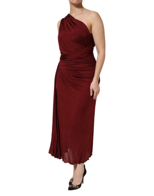Rotes, tailliertes One-Shoulder-Midikleid aus Viskose