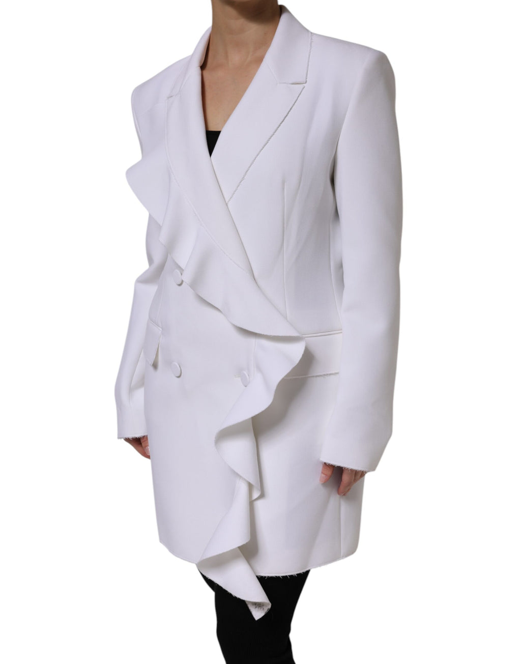 Weiße Wickeljacke aus Polyester mit langen Ärmeln und Rüschen