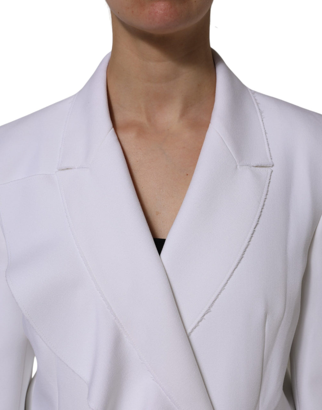 Weiße Wickeljacke aus Polyester mit langen Ärmeln und Rüschen