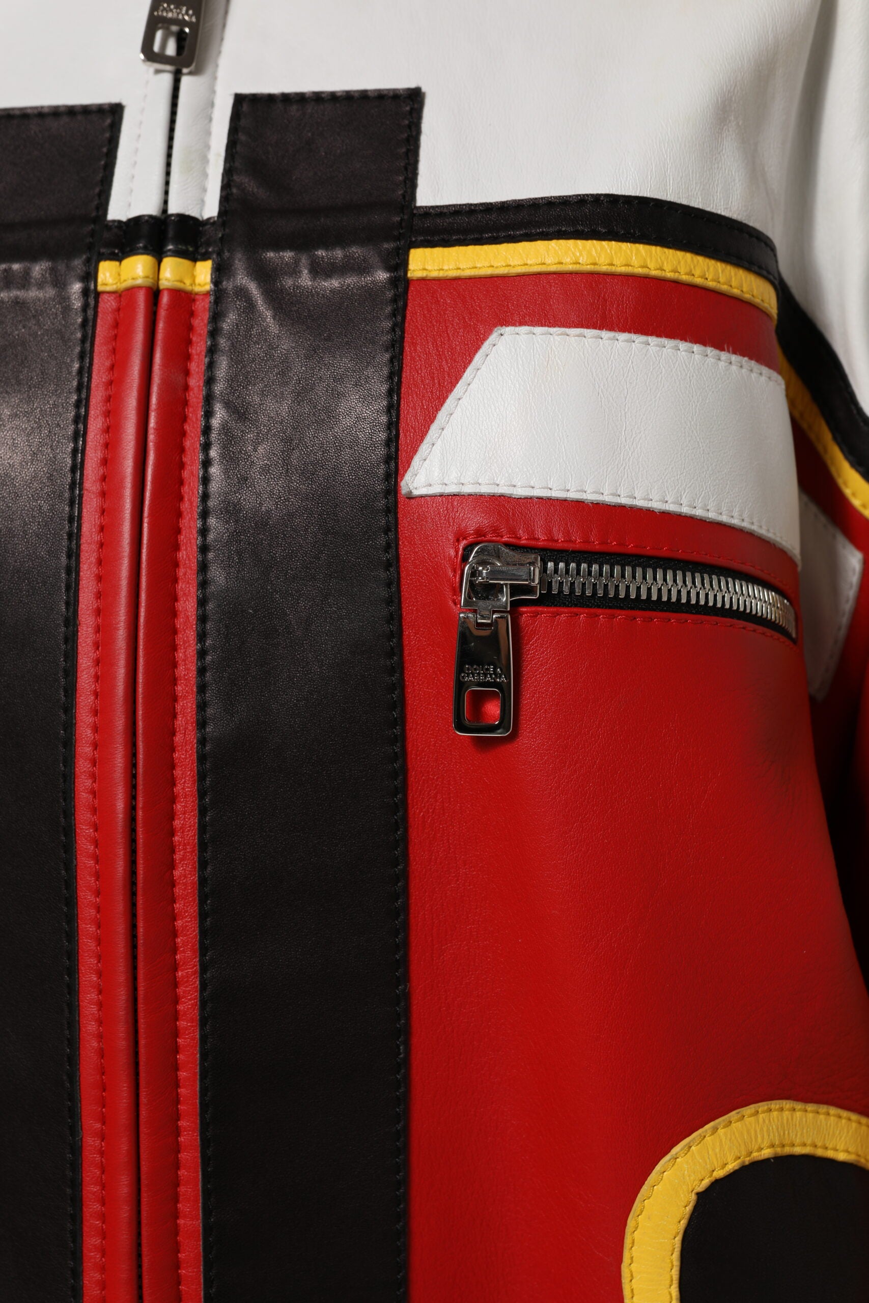 Dolce & Gabbana Multicolor Leather Biker Full Zip Coat Jacket