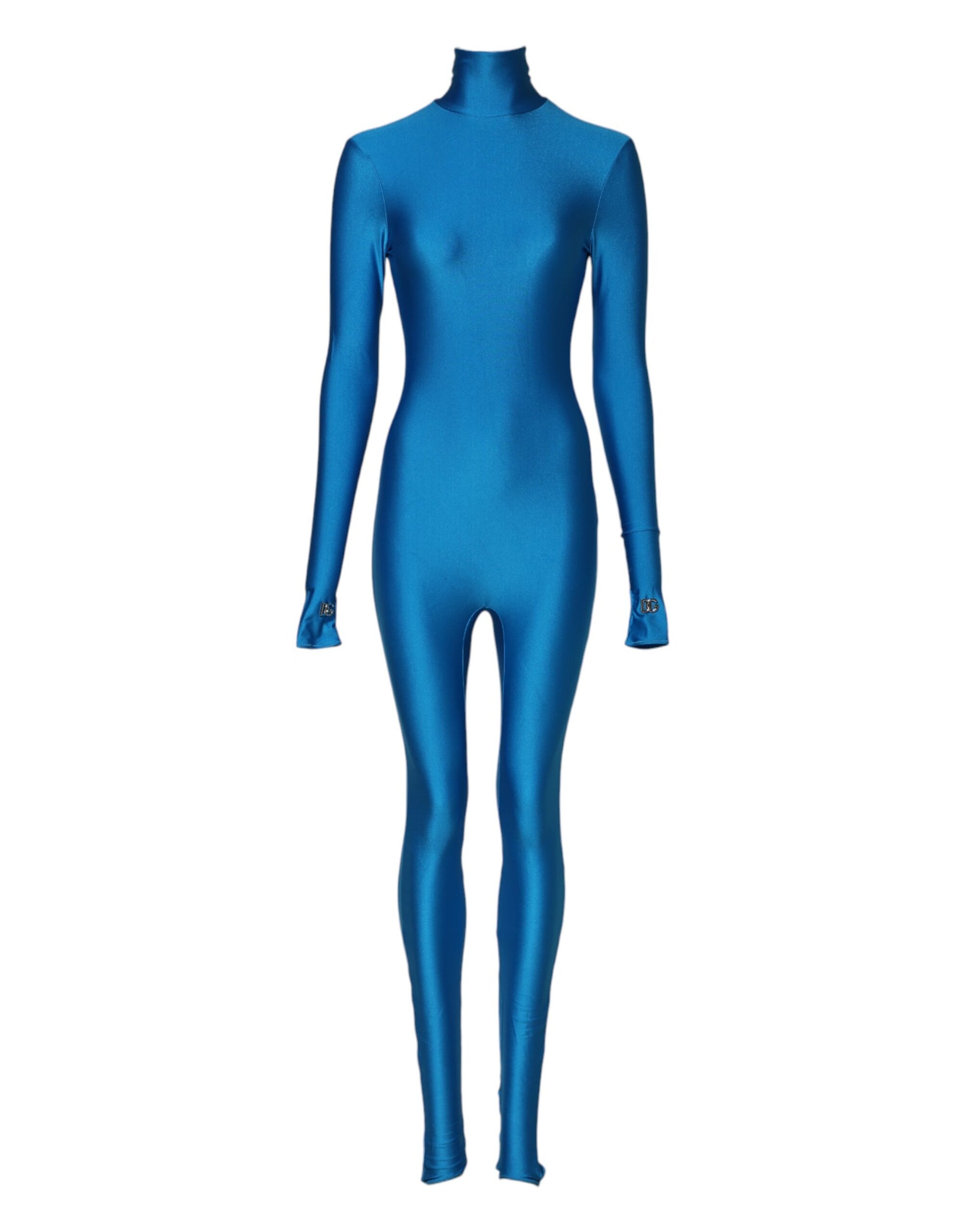 Dolce & Gabbana Blue Nylon Turtleneck Bodycon Jumpsuit Dress