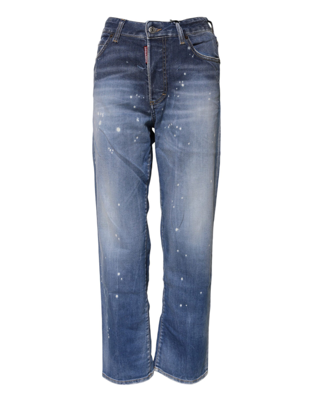 Blaue Straight-Jeans aus verwaschener Baumwolle mit mittlerer Taille