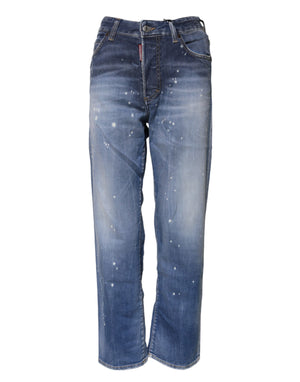 Blaue Straight-Jeans aus verwaschener Baumwolle mit mittlerer Taille