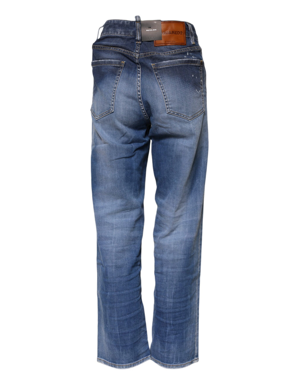 Blaue Straight-Jeans aus verwaschener Baumwolle mit mittlerer Taille