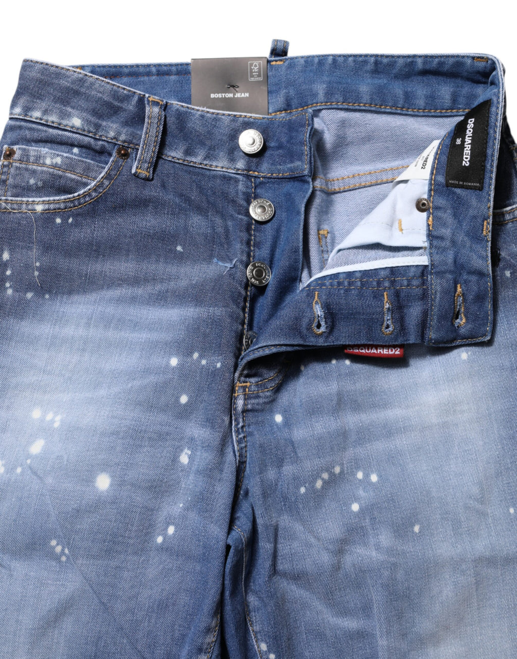 Blaue Straight-Jeans aus verwaschener Baumwolle mit mittlerer Taille