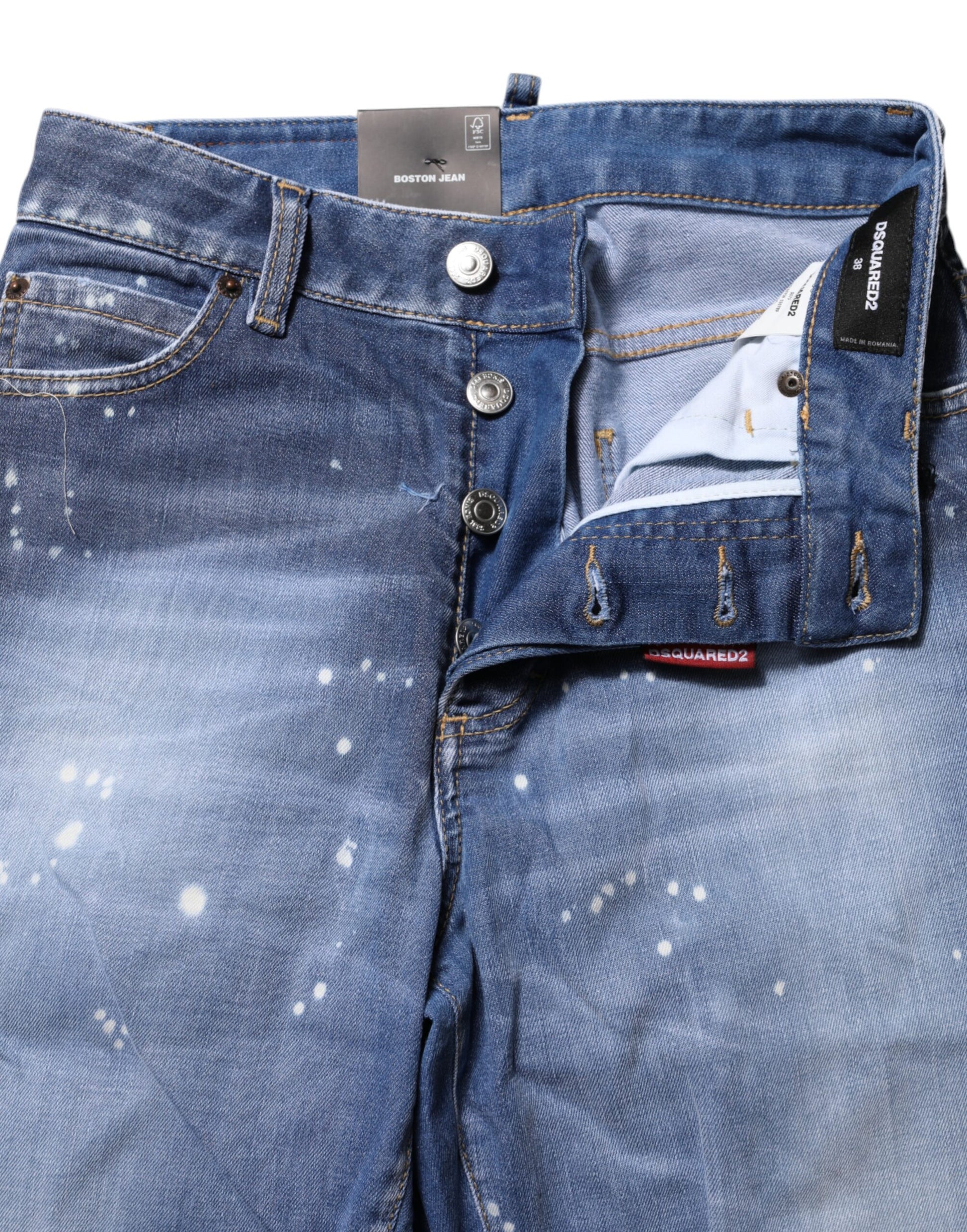 Blaue Straight-Jeans aus verwaschener Baumwolle mit mittlerer Taille