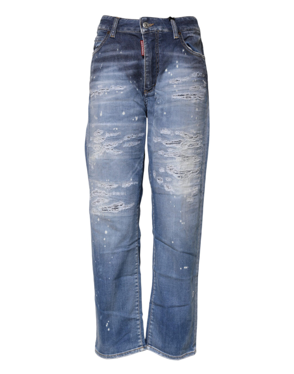 Blaue, zerfetzte Jeans aus Baumwolle mit mittlerer Taille und geradem Schnitt