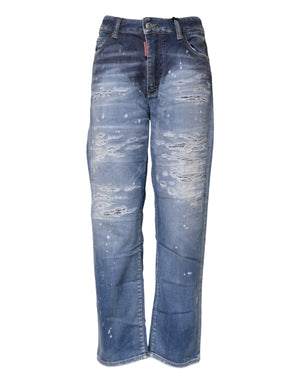 Blaue, zerfetzte Jeans aus Baumwolle mit mittlerer Taille und geradem Schnitt