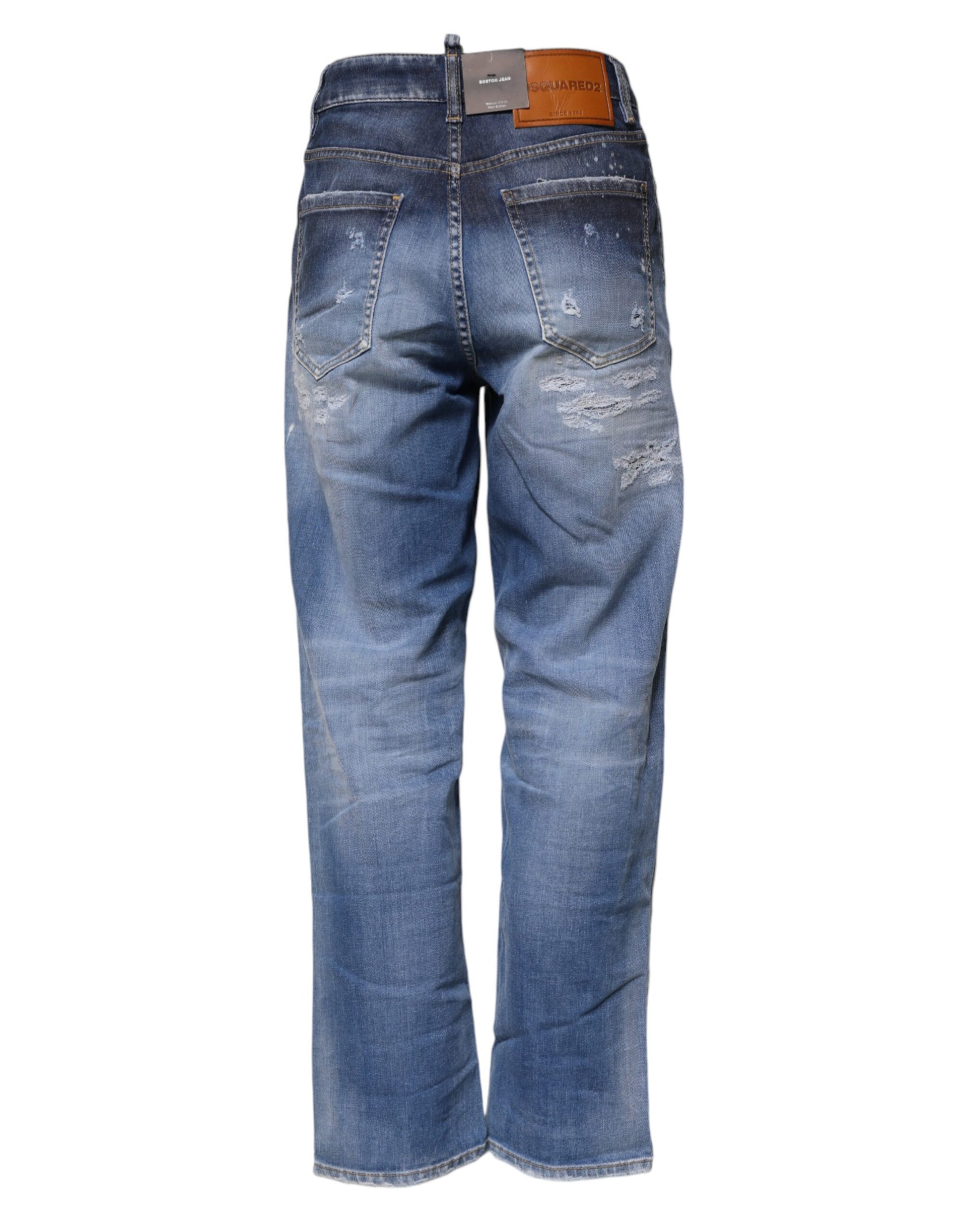 Blaue, zerfetzte Jeans aus Baumwolle mit mittlerer Taille und geradem Schnitt