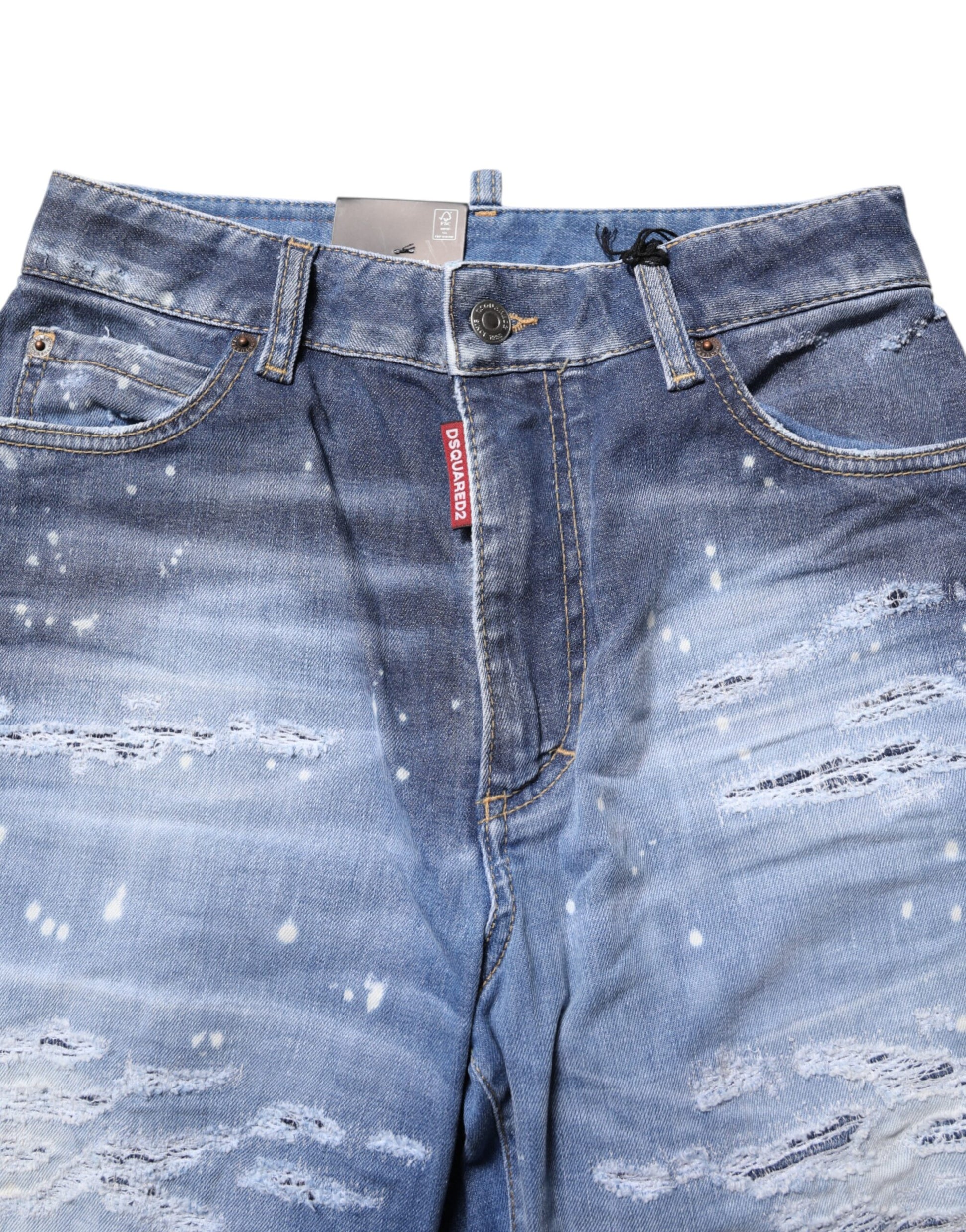 Blaue, zerfetzte Jeans aus Baumwolle mit mittlerer Taille und geradem Schnitt
