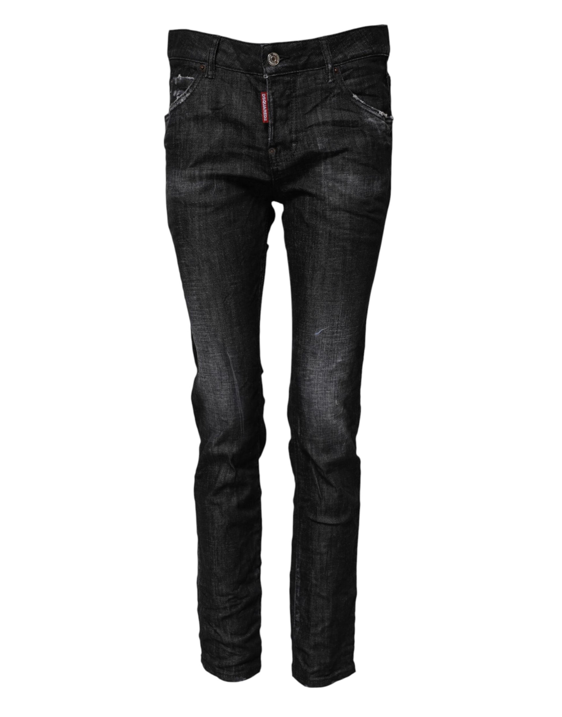Schwarze Skinny Jeans aus verwaschener Baumwolle mit mittlerer Taille