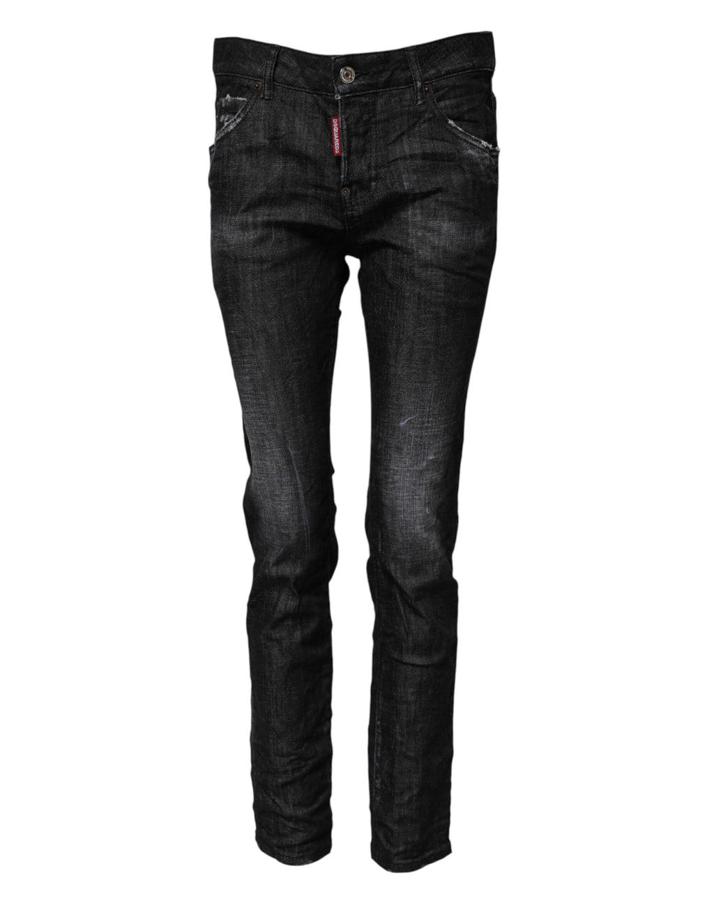 Schwarze Skinny Jeans aus verwaschener Baumwolle mit mittlerer Taille