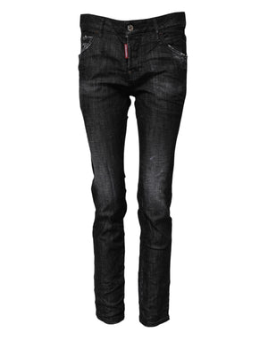 Schwarze Skinny Jeans aus verwaschener Baumwolle mit mittlerer Taille