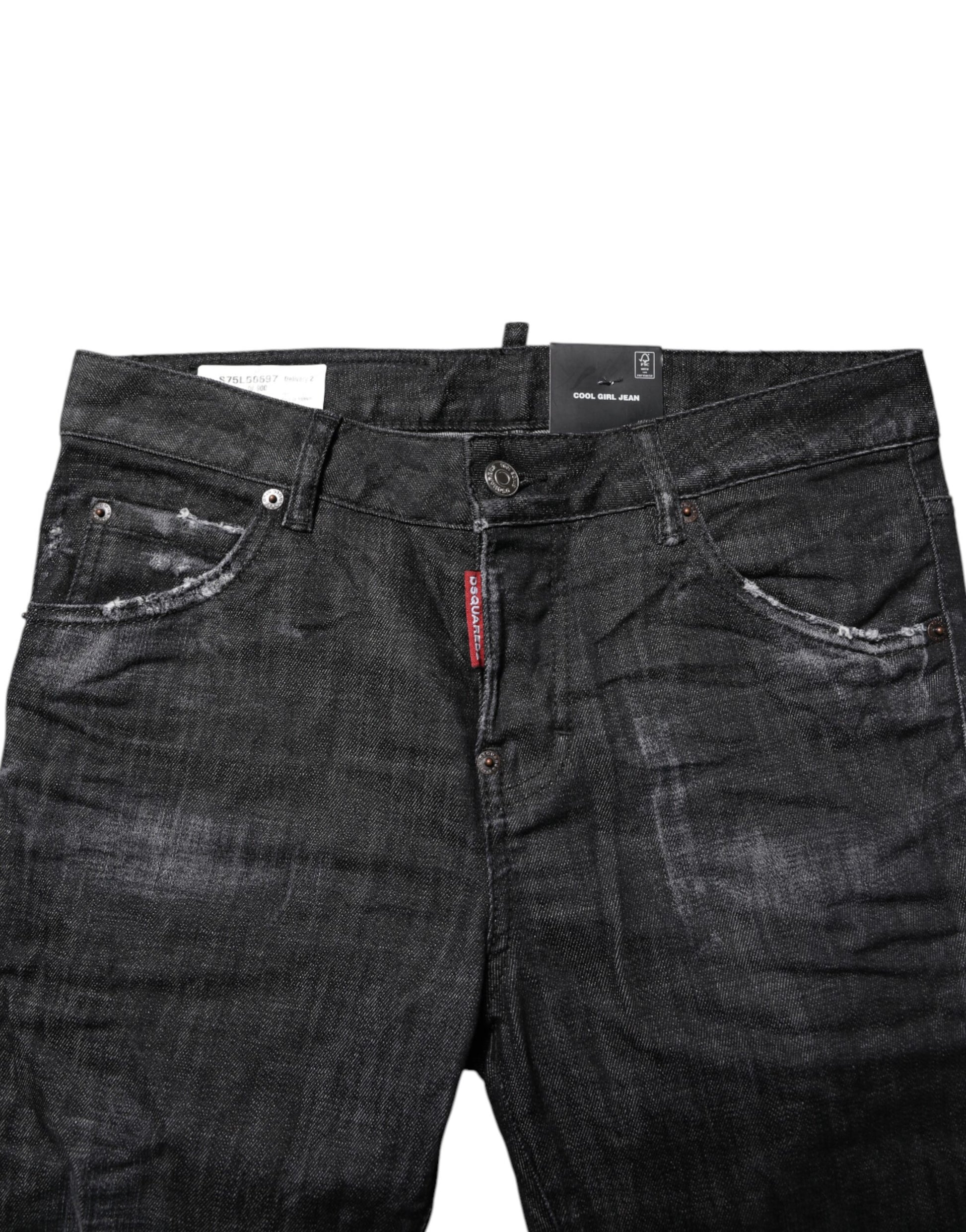 Schwarze Skinny Jeans aus verwaschener Baumwolle mit mittlerer Taille