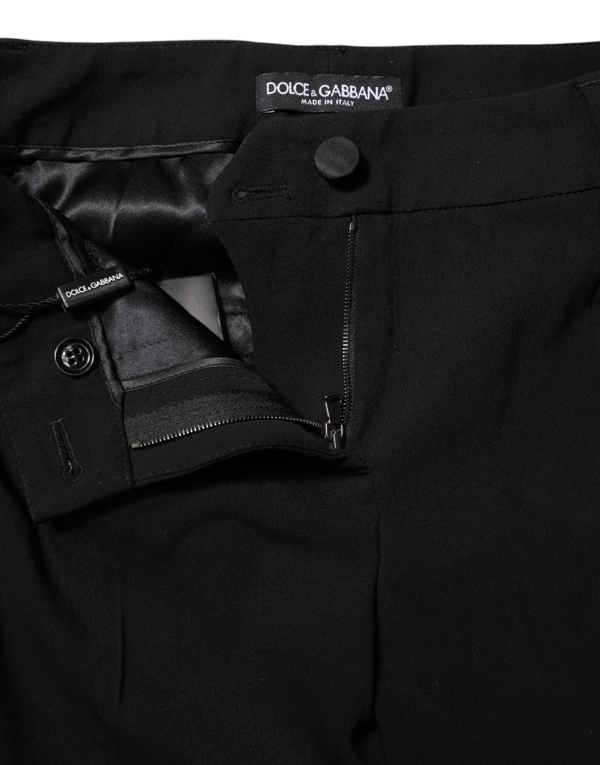 Schwarze Anzughose aus Wolle mit mittlerer Taille und schmalem Schnitt