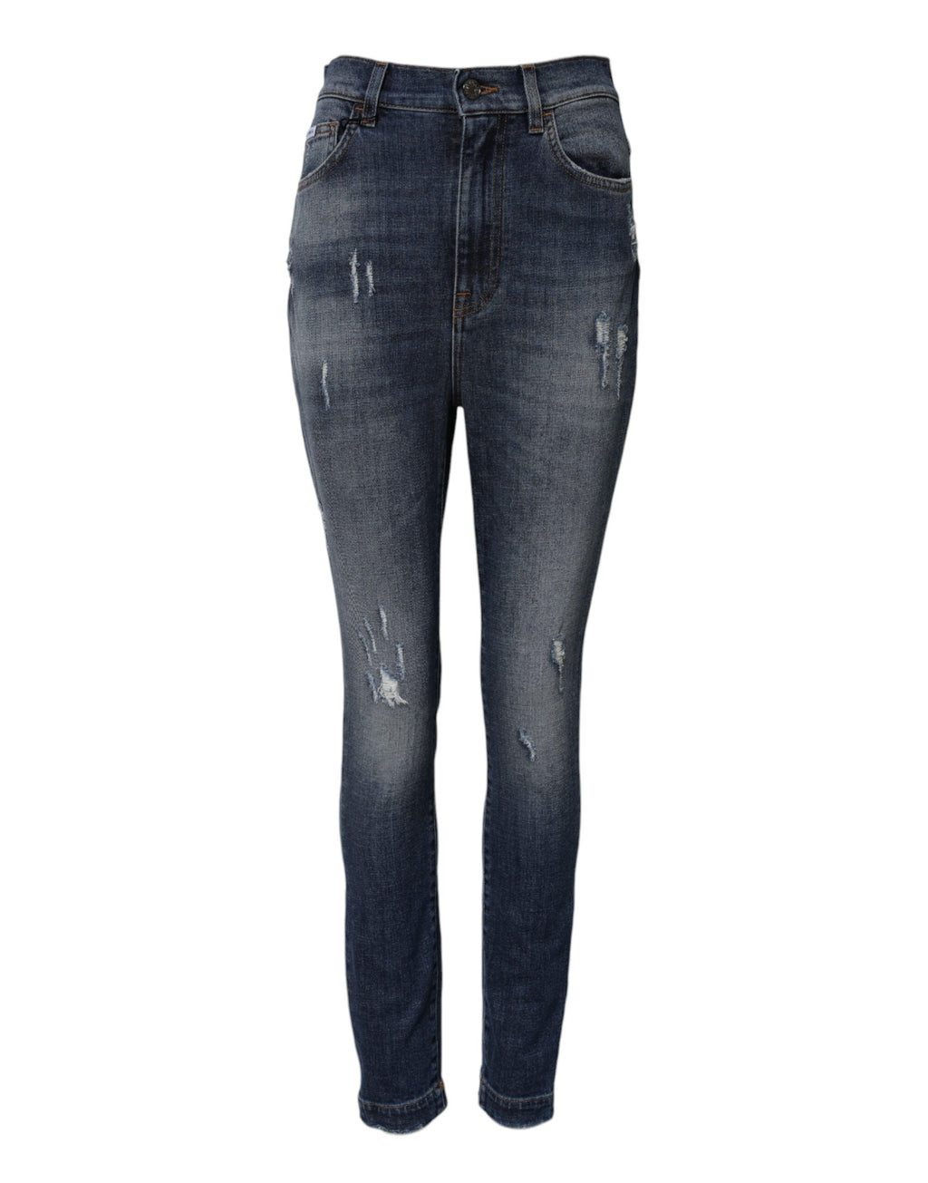 Blaue Jeans aus gewaschener Baumwolle mit hoher Taille