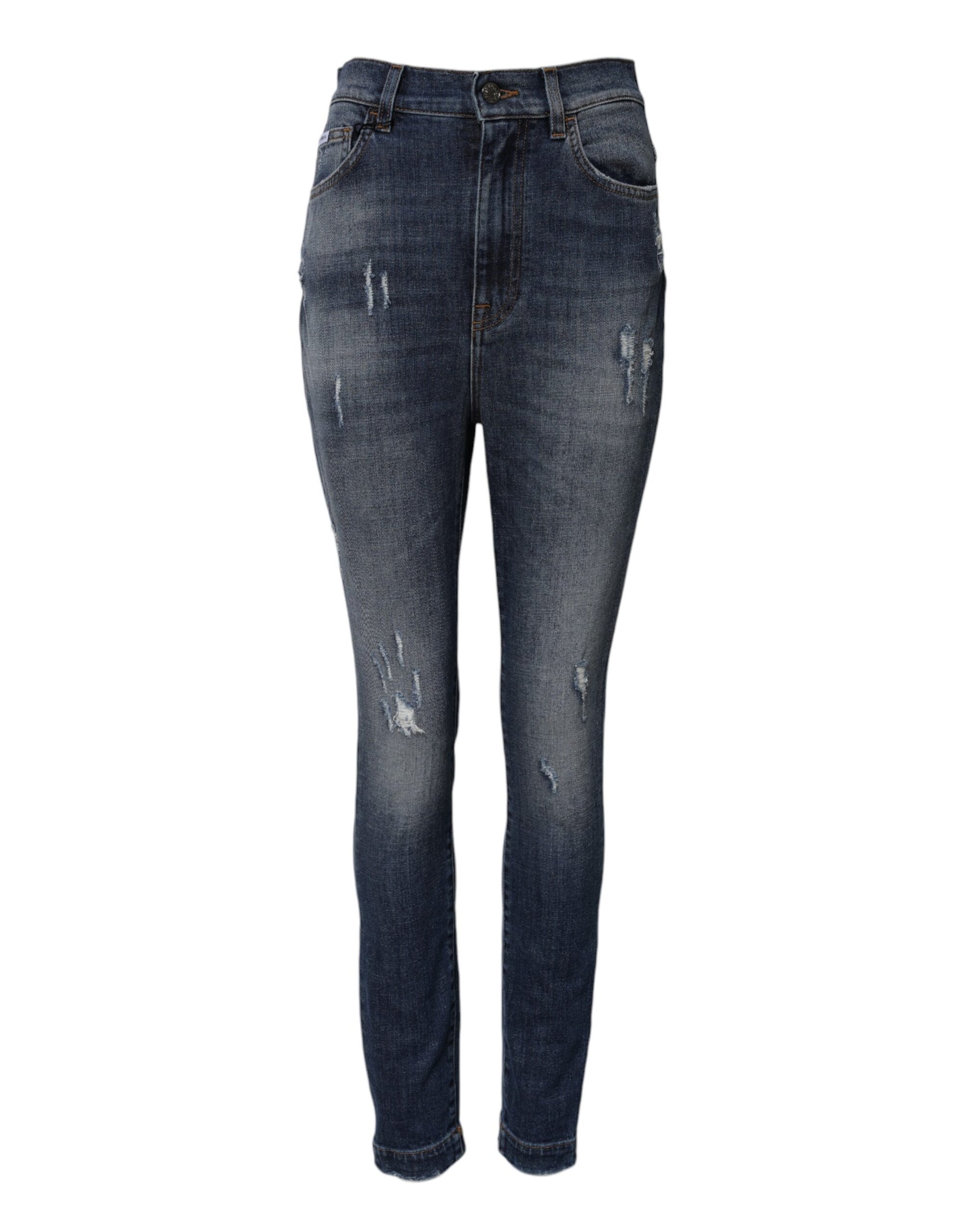 Blaue Jeans aus gewaschener Baumwolle mit hoher Taille