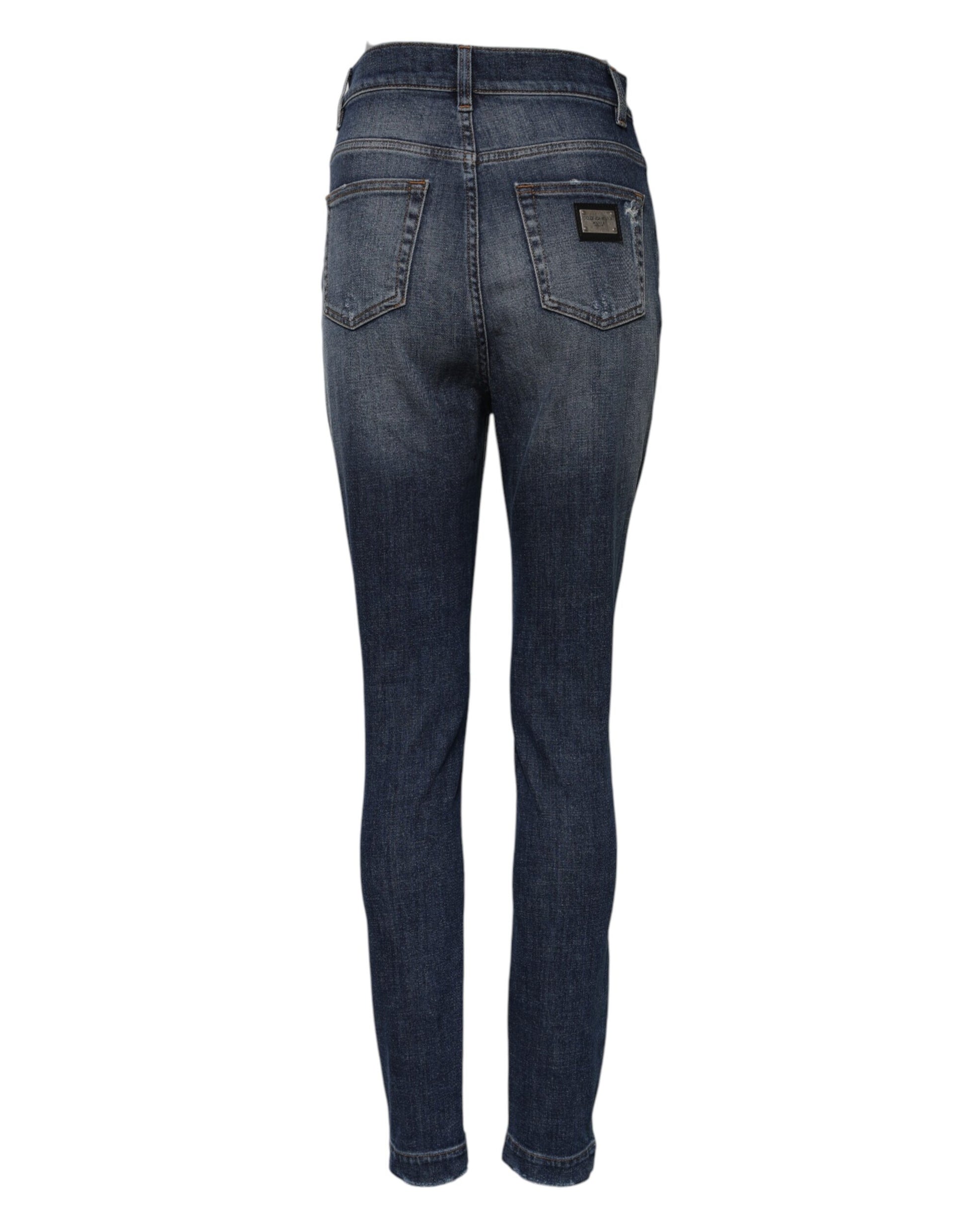 Blaue Jeans aus gewaschener Baumwolle mit hoher Taille