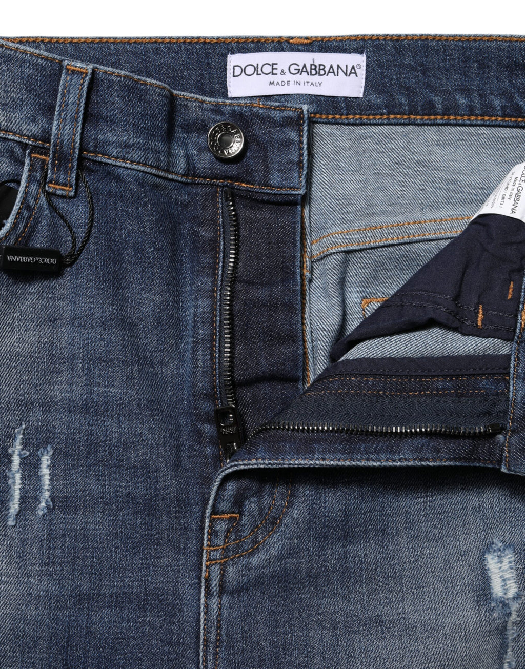 Blaue Jeans aus gewaschener Baumwolle mit hoher Taille