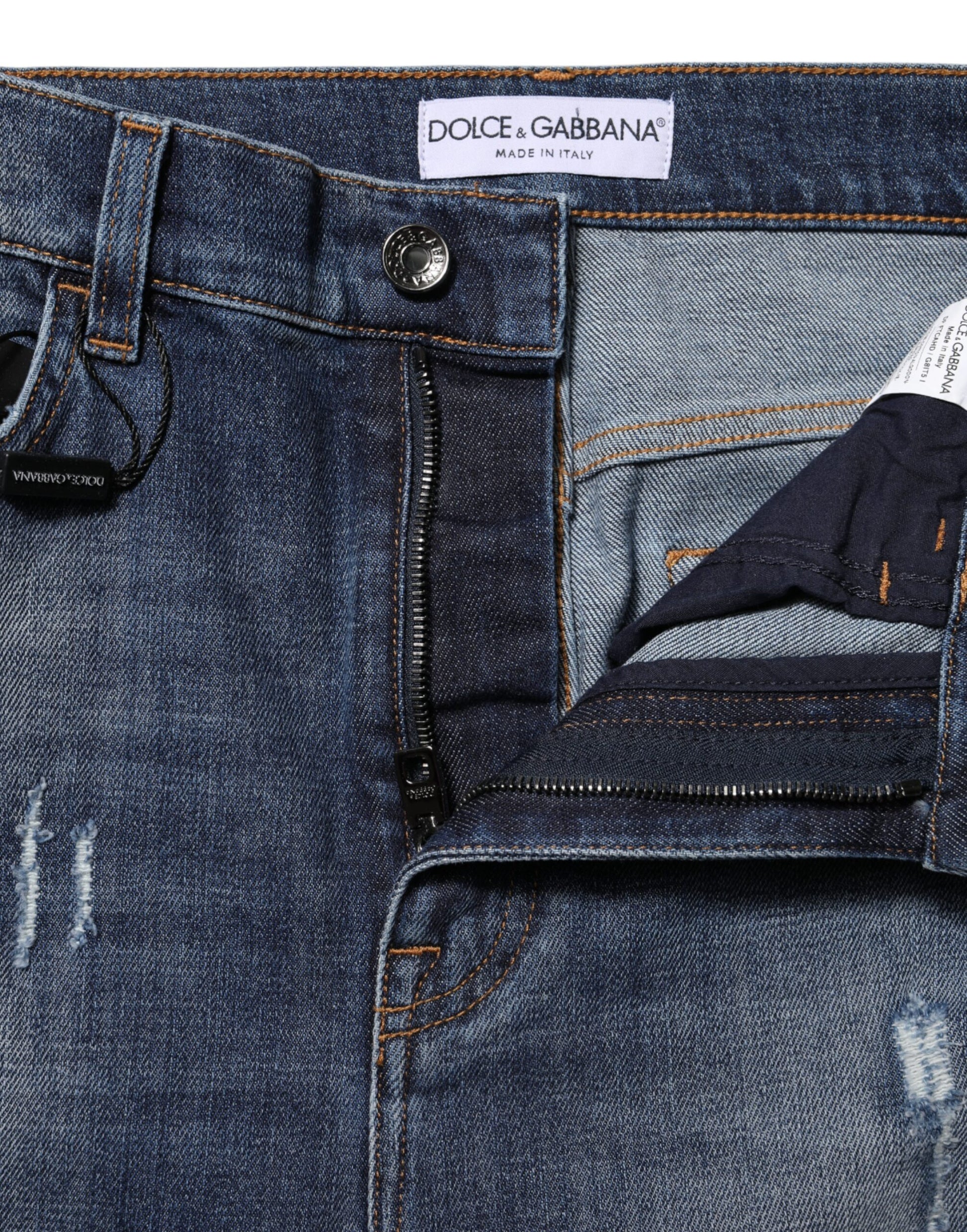 Blaue Jeans aus gewaschener Baumwolle mit hoher Taille