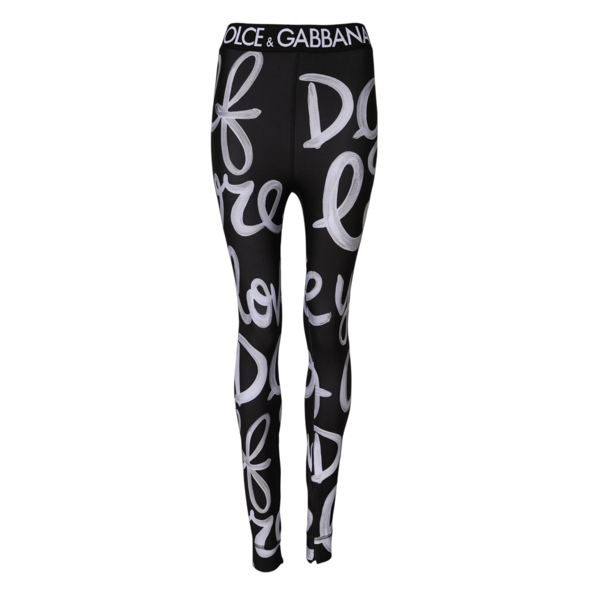Dolce & Gabbana Black Polyester Logo Print Mid Waisted Pants