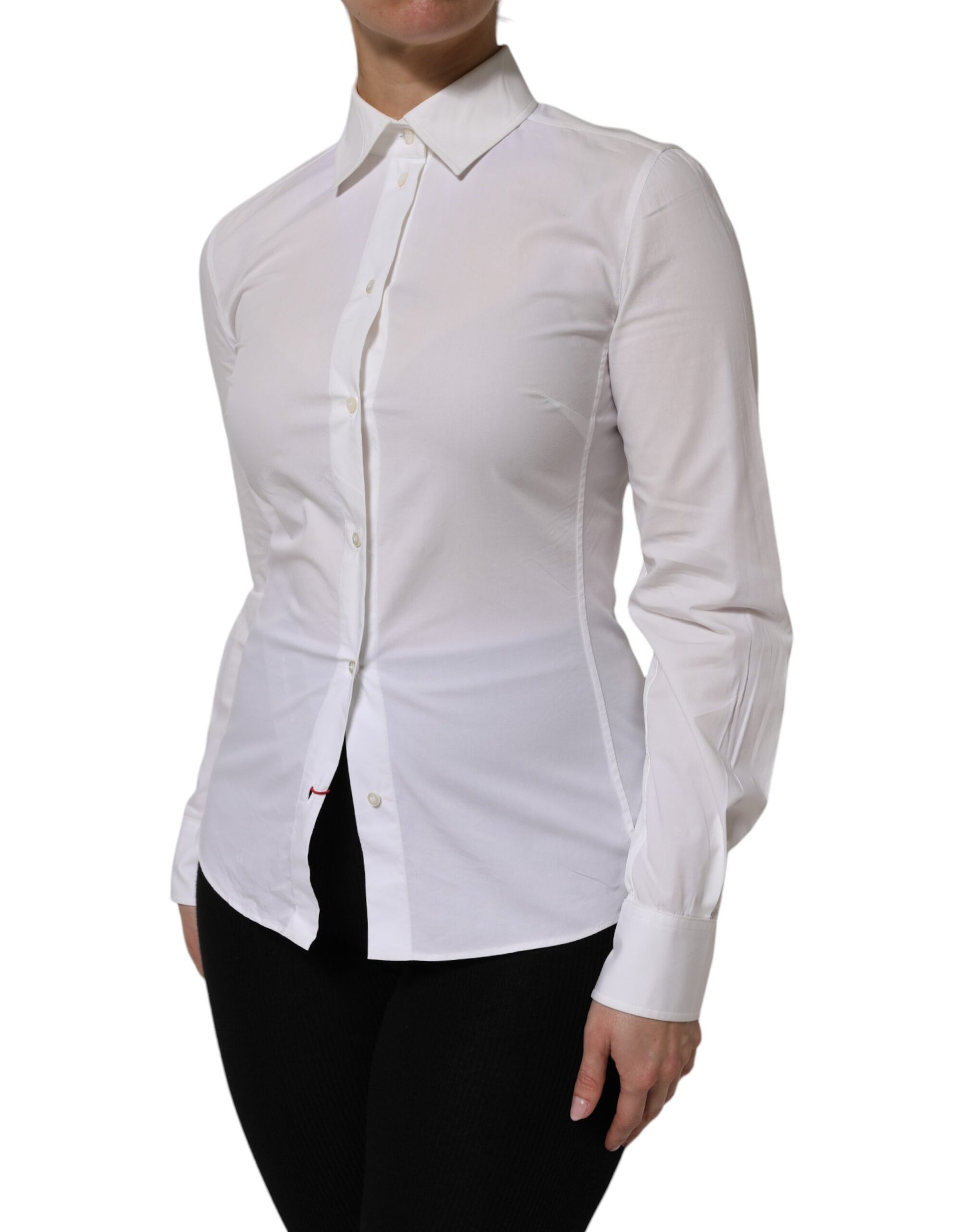Dolce & Gabbana White Cotton Collared Long Sleeves Top Shirt