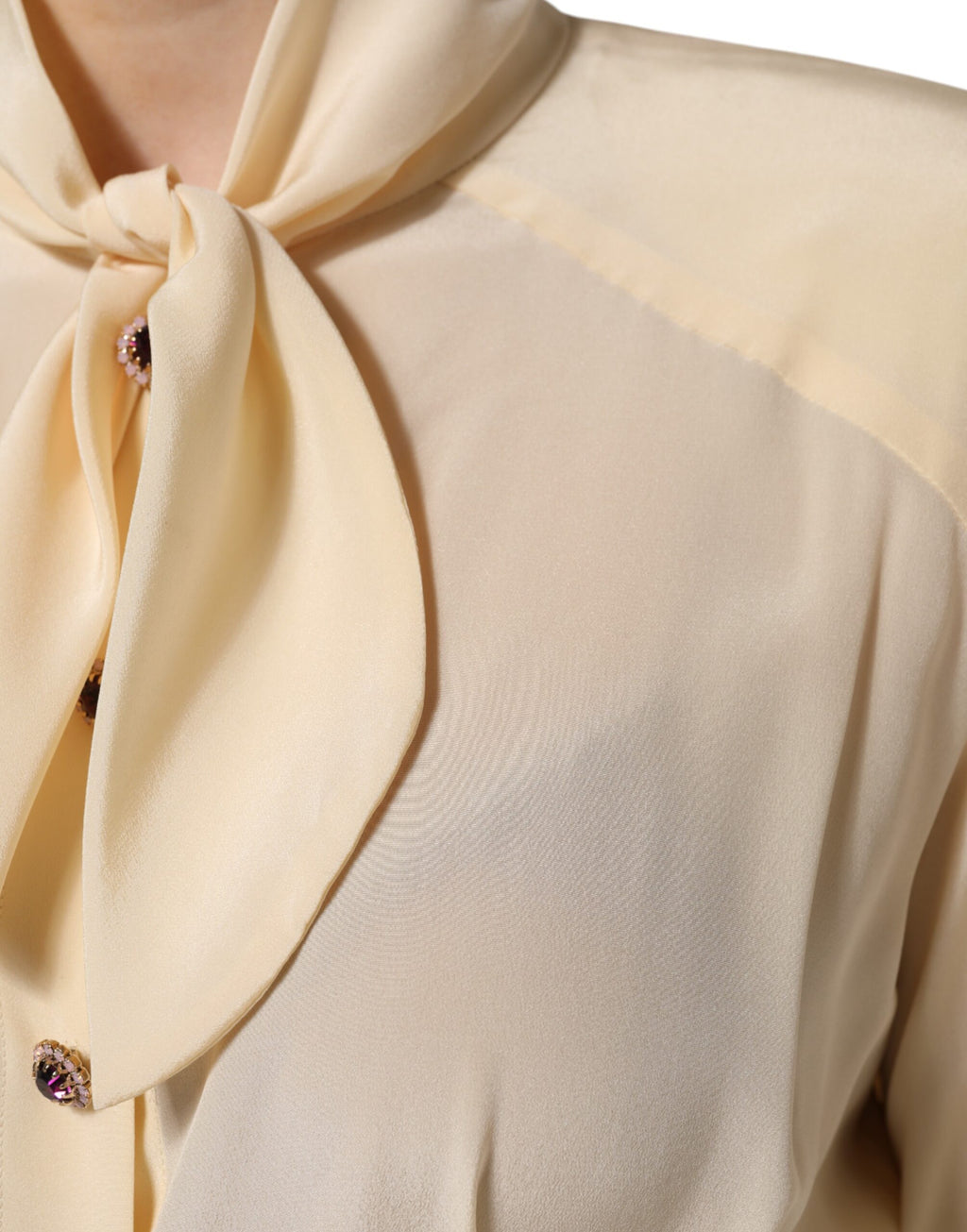 Dolce & Gabbana Light Yellow Ascot Collar Buttoned Blouse Top