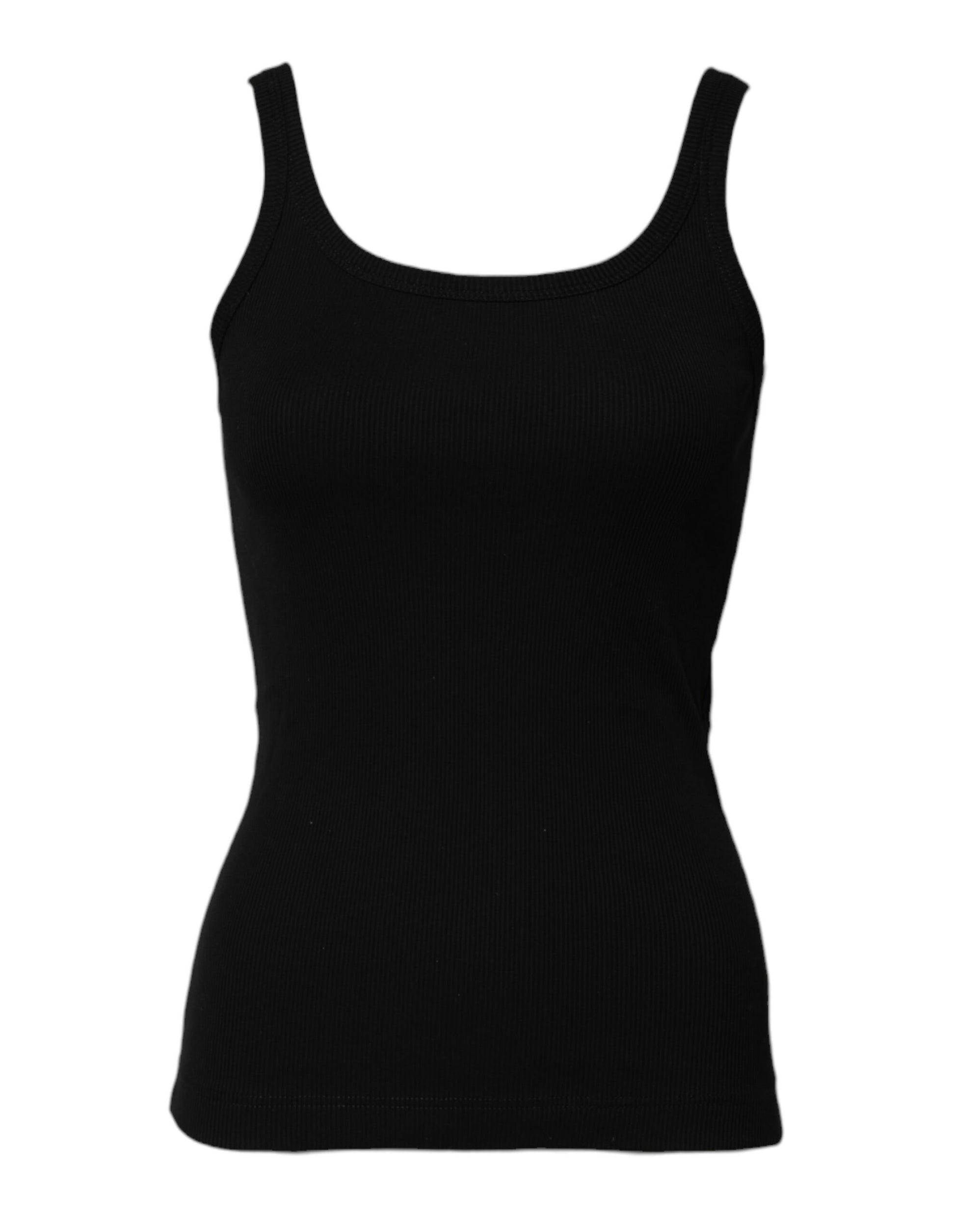 Schwarzes ärmelloses Tanktop aus Baumwolle mit Rundhalsausschnitt
