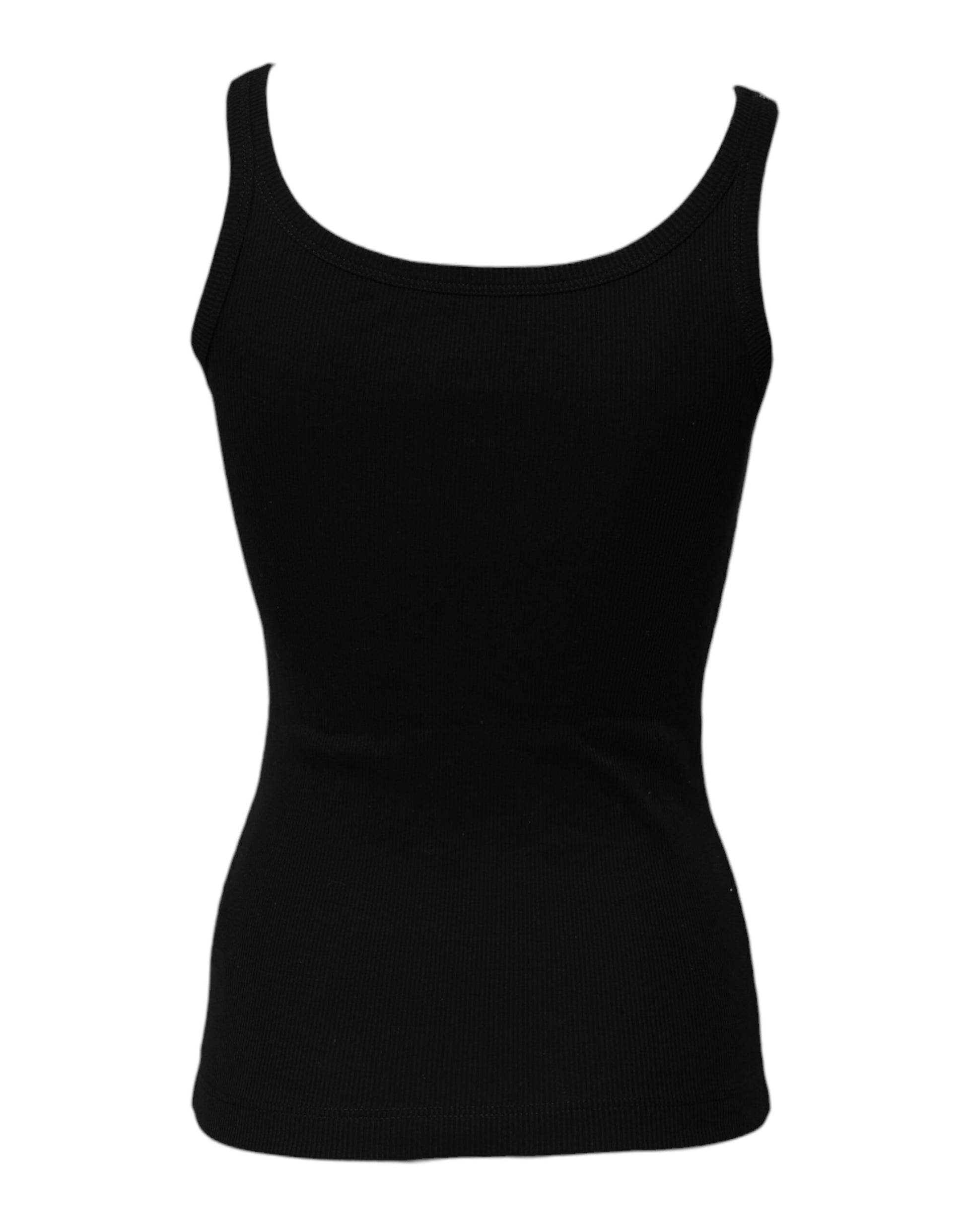 Schwarzes ärmelloses Tanktop aus Baumwolle mit Rundhalsausschnitt
