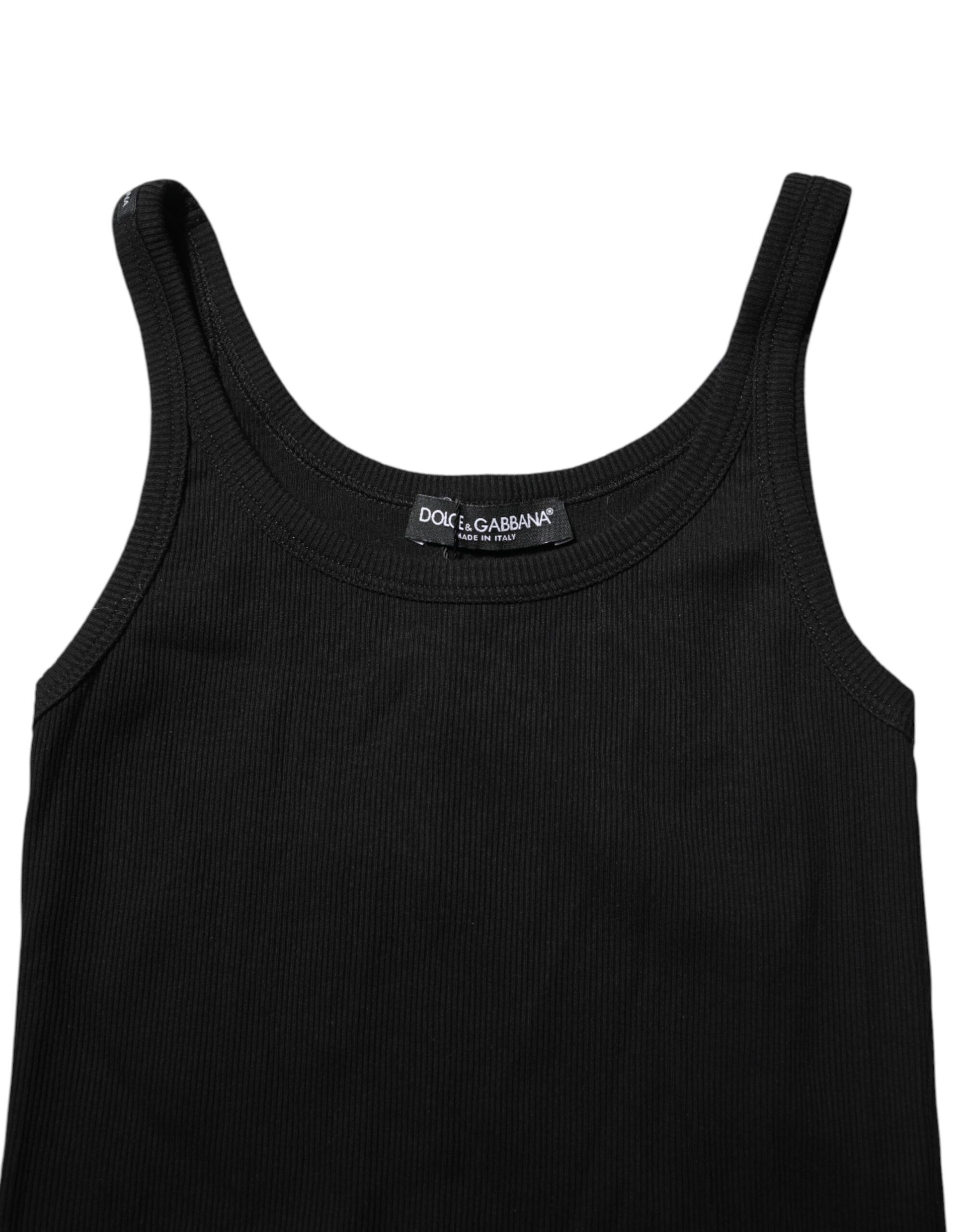 Schwarzes ärmelloses Tanktop aus Baumwolle mit Rundhalsausschnitt