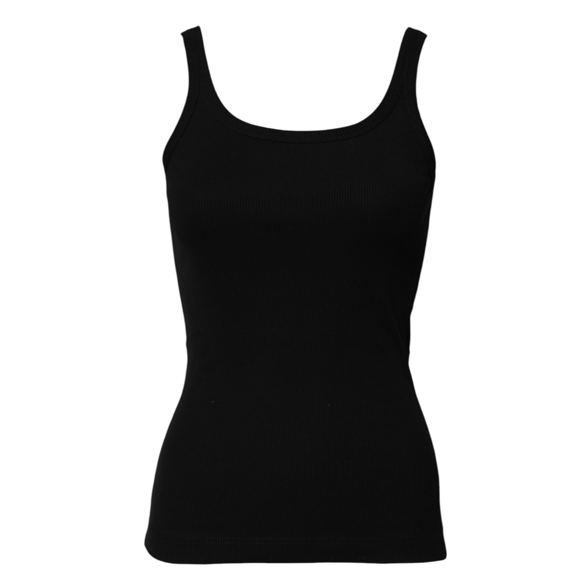 Schwarzes ärmelloses Tanktop aus Baumwolle mit Rundhalsausschnitt