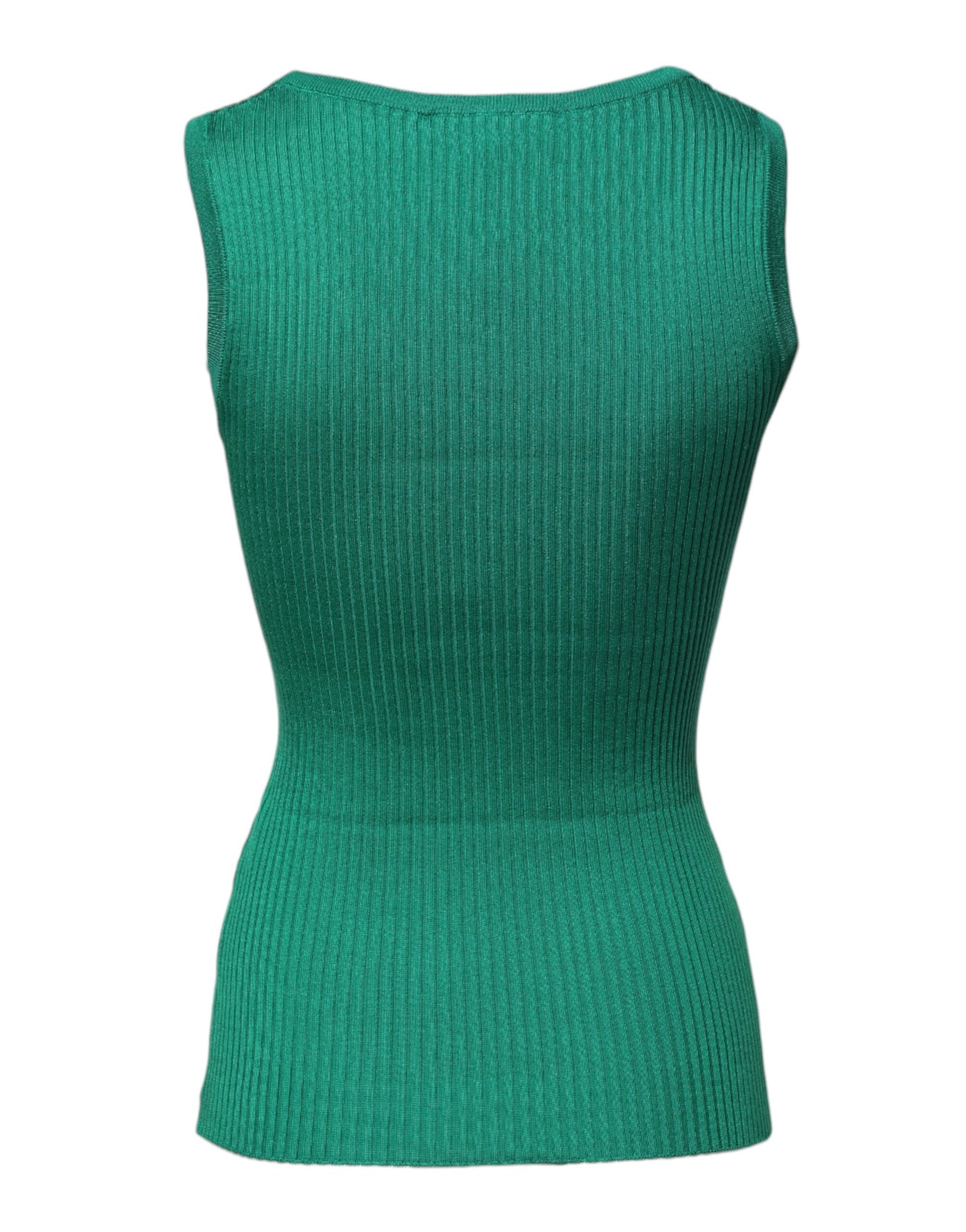 Grünes ärmelloses Tanktop aus Seide mit Rundhalsausschnitt