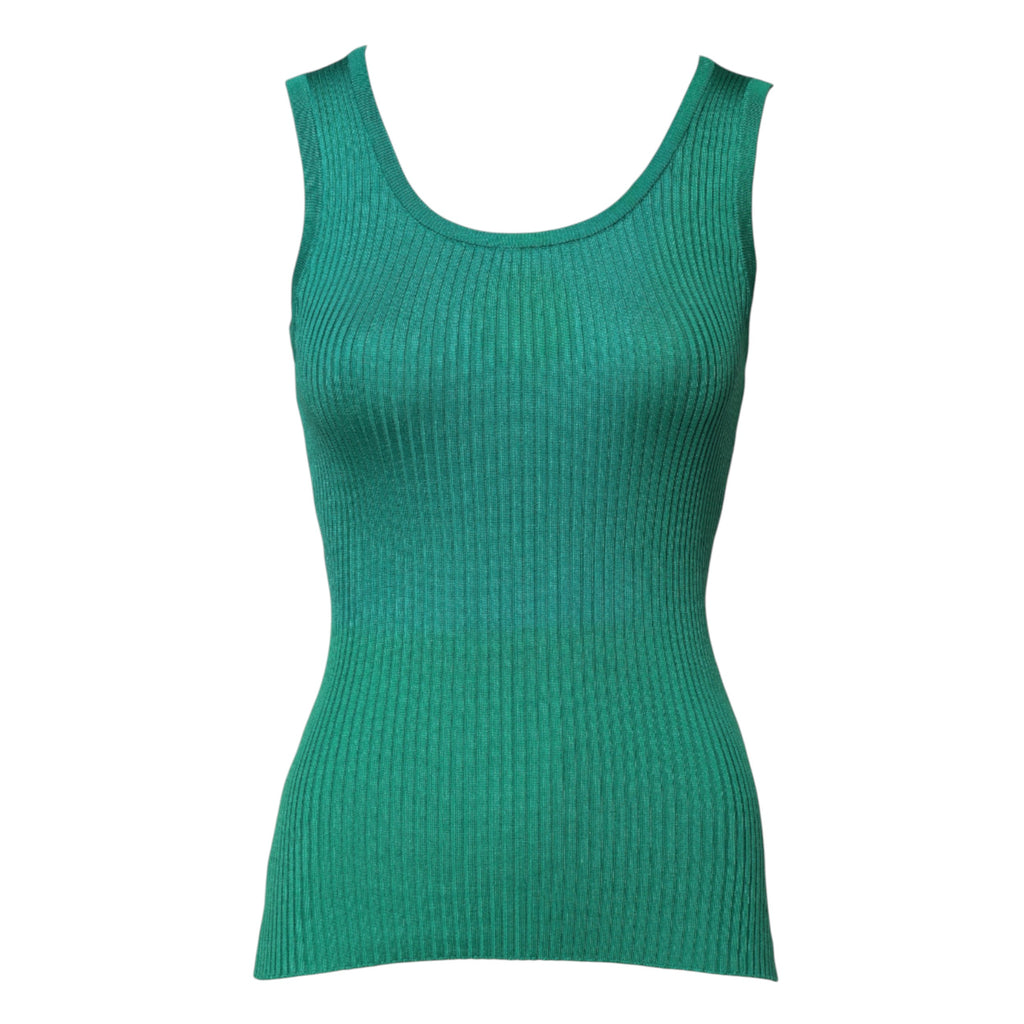 Grünes ärmelloses Tanktop aus Seide mit Rundhalsausschnitt