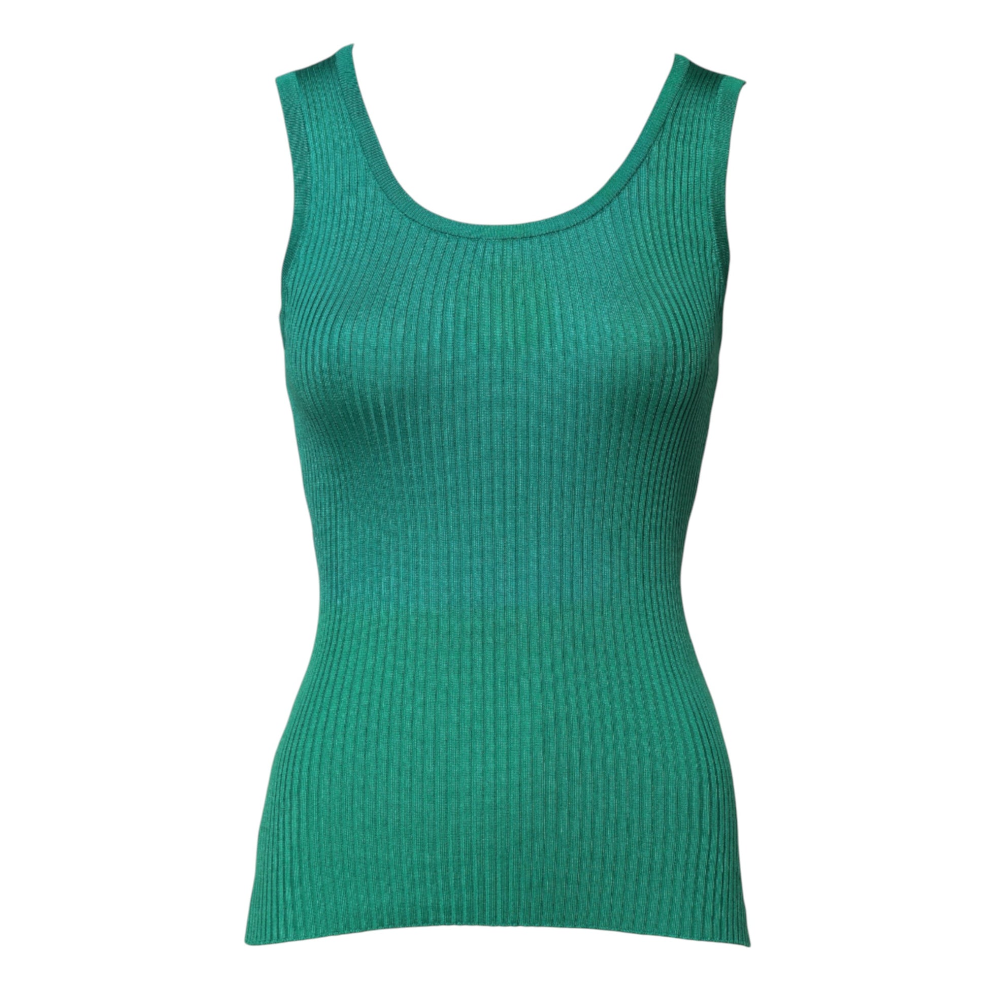 Grünes ärmelloses Tanktop aus Seide mit Rundhalsausschnitt