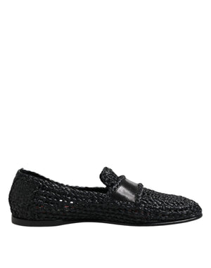 Dolce & Gabbana Black Woven Leather Slip On Loafers Men Shoes