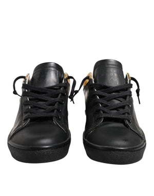 Leather Crown Black Gold Lace Up Low Top Women Sneakers Shoes